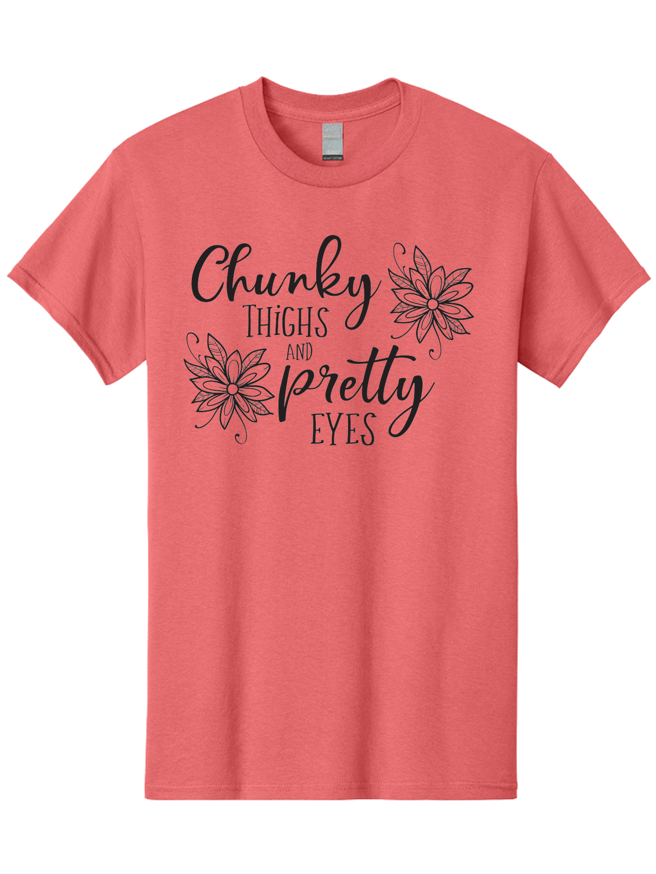 Chunky-Thighs-And-Pretty-Eyes Men'S Graphic Tee, 100% Cotton, Comfortable Casual Summer Wear, Machine Washable, Positive Affirmation, Body Positivity, Self Love, Empowerment, Quote, Inspirational Quote, Motivational Quote, Black Text, Aac595