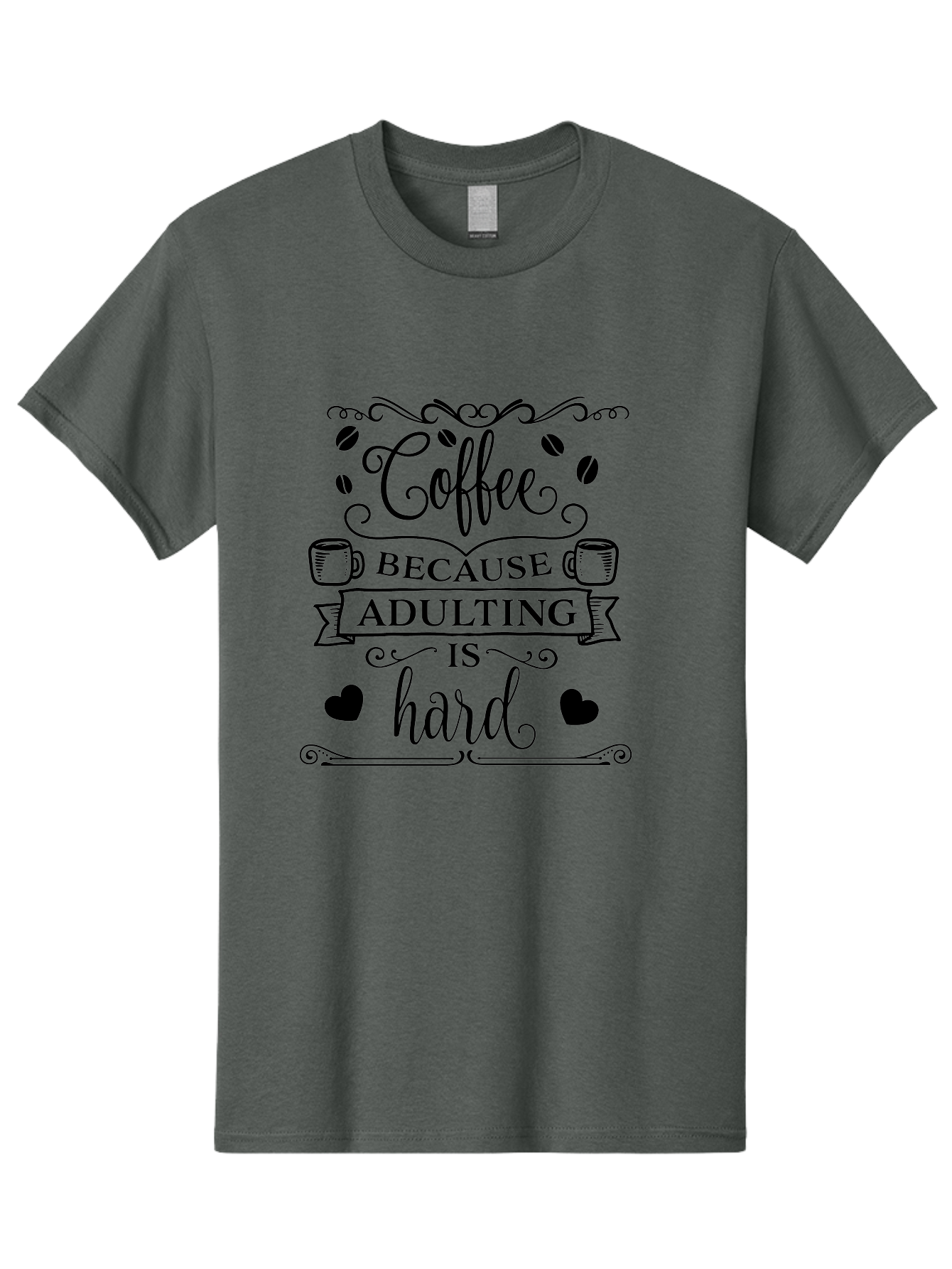 Coffee-Because-Adulting-Is-Hard Men'S Graphic Tee, 100% Cotton, Comfortable Casual Summer Wear, Machine Washable, Coffee Quote, Adulting Struggles, Coffee Lover, Funny Quote, Coffee Humor, Coffee Addiction, Coffee Enthusiast, Aac598