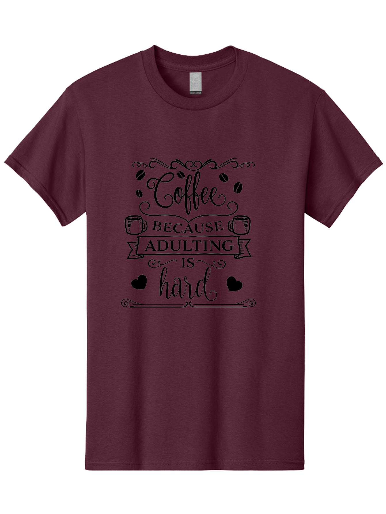 Coffee-Because-Adulting-Is-Hard Men'S Graphic Tee, 100% Cotton, Comfortable Casual Summer Wear, Machine Washable, Coffee Quote, Adulting Struggles, Coffee Lover, Funny Quote, Coffee Humor, Coffee Addiction, Coffee Enthusiast, Aac598