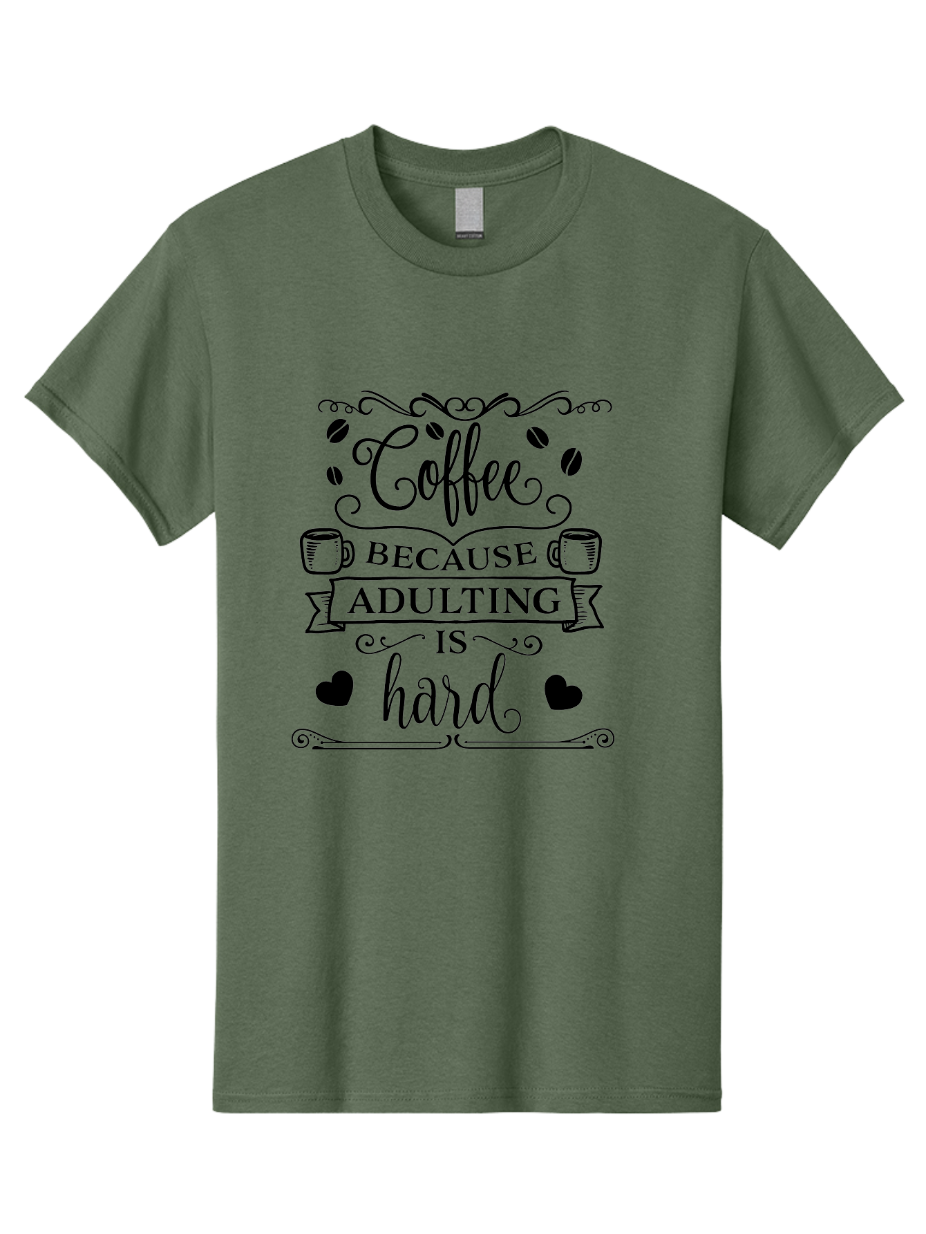 Coffee-Because-Adulting-Is-Hard Men'S Graphic Tee, 100% Cotton, Comfortable Casual Summer Wear, Machine Washable, Coffee Quote, Adulting Struggles, Coffee Lover, Funny Quote, Coffee Humor, Coffee Addiction, Coffee Enthusiast, Aac598