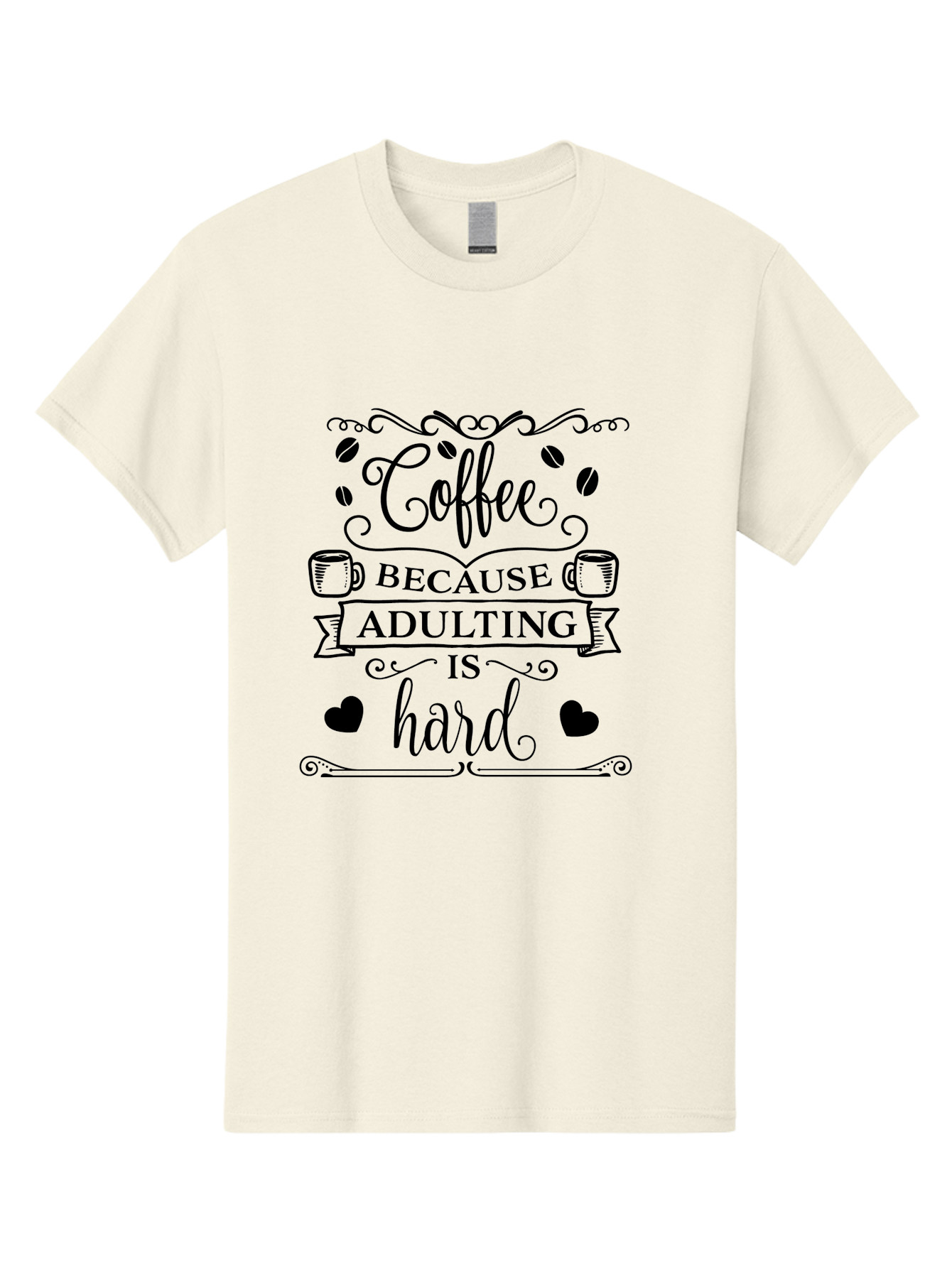 Coffee-Because-Adulting-Is-Hard Men'S Graphic Tee, 100% Cotton, Comfortable Casual Summer Wear, Machine Washable, Coffee Quote, Adulting Struggles, Coffee Lover, Funny Quote, Coffee Humor, Coffee Addiction, Coffee Enthusiast, Aac598