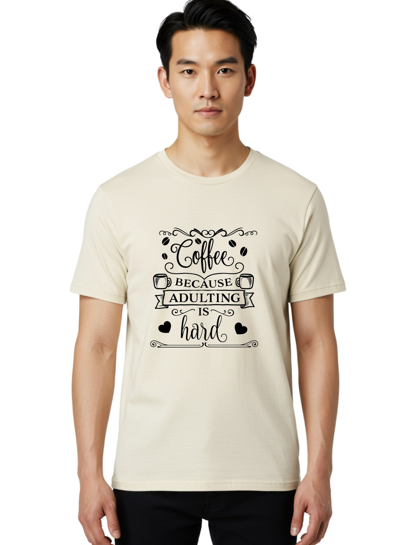 Coffee-Because-Adulting-Is-Hard Men'S Graphic Tee, 100% Cotton, Comfortable Casual Summer Wear, Machine Washable, Coffee Quote, Adulting Struggles, Coffee Lover, Funny Quote, Coffee Humor, Coffee Addiction, Coffee Enthusiast, Aac598