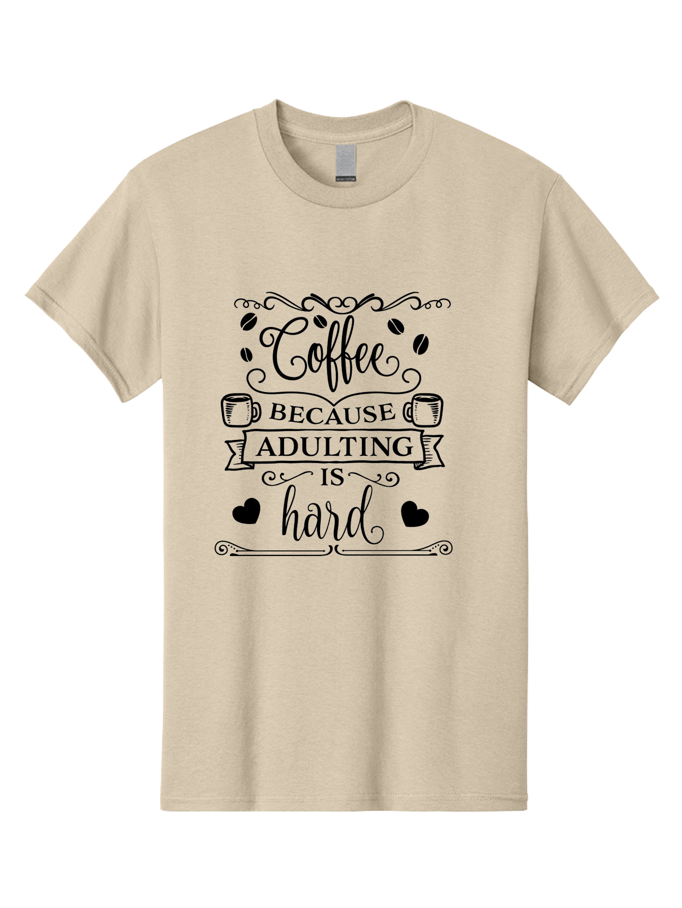 Coffee-Because-Adulting-Is-Hard Men'S Graphic Tee, 100% Cotton, Comfortable Casual Summer Wear, Machine Washable, Coffee Quote, Adulting Struggles, Coffee Lover, Funny Quote, Coffee Humor, Coffee Addiction, Coffee Enthusiast, Aac598