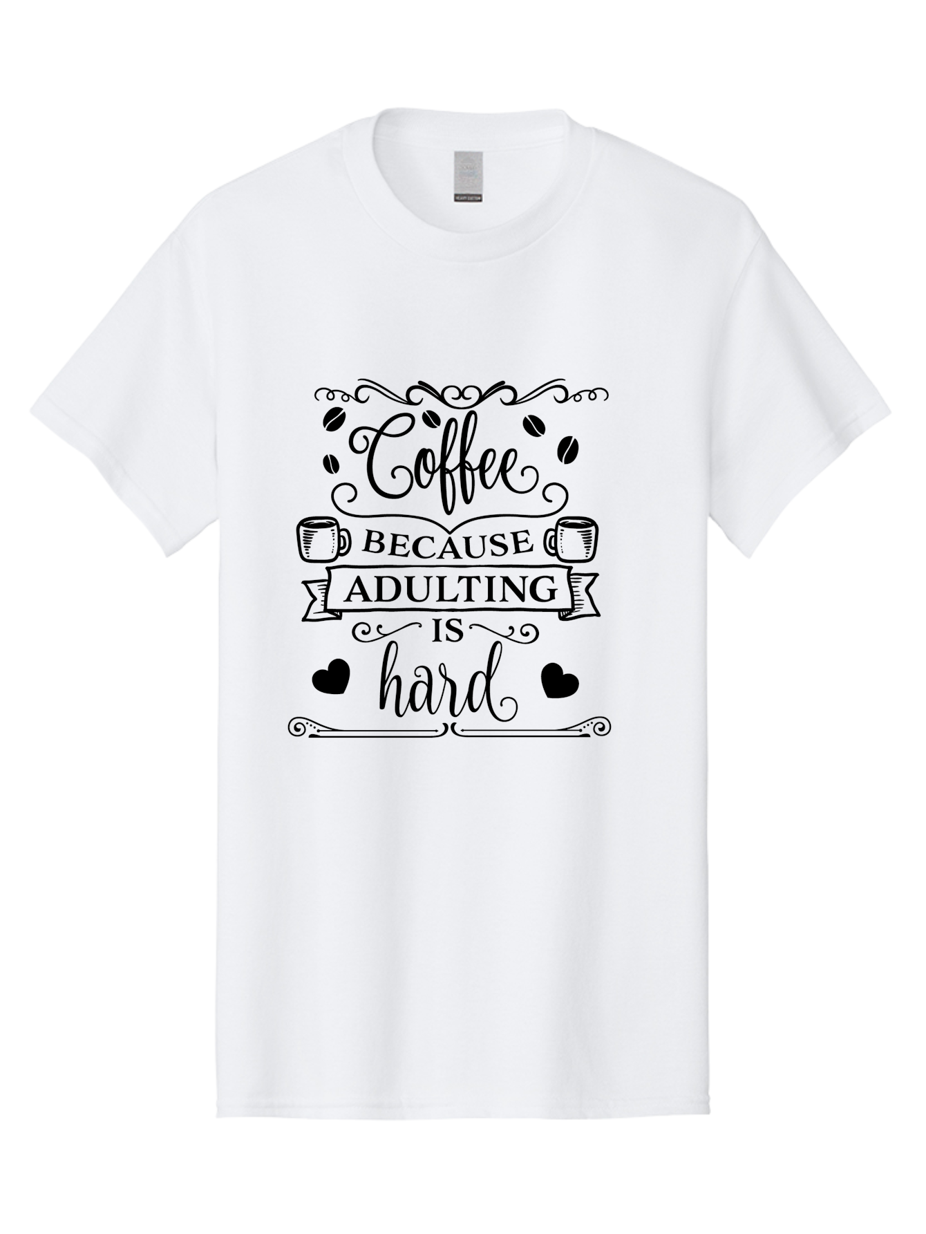 Coffee-Because-Adulting-Is-Hard Men'S Graphic Tee, 100% Cotton, Comfortable Casual Summer Wear, Machine Washable, Coffee Quote, Adulting Struggles, Coffee Lover, Funny Quote, Coffee Humor, Coffee Addiction, Coffee Enthusiast, Aac598