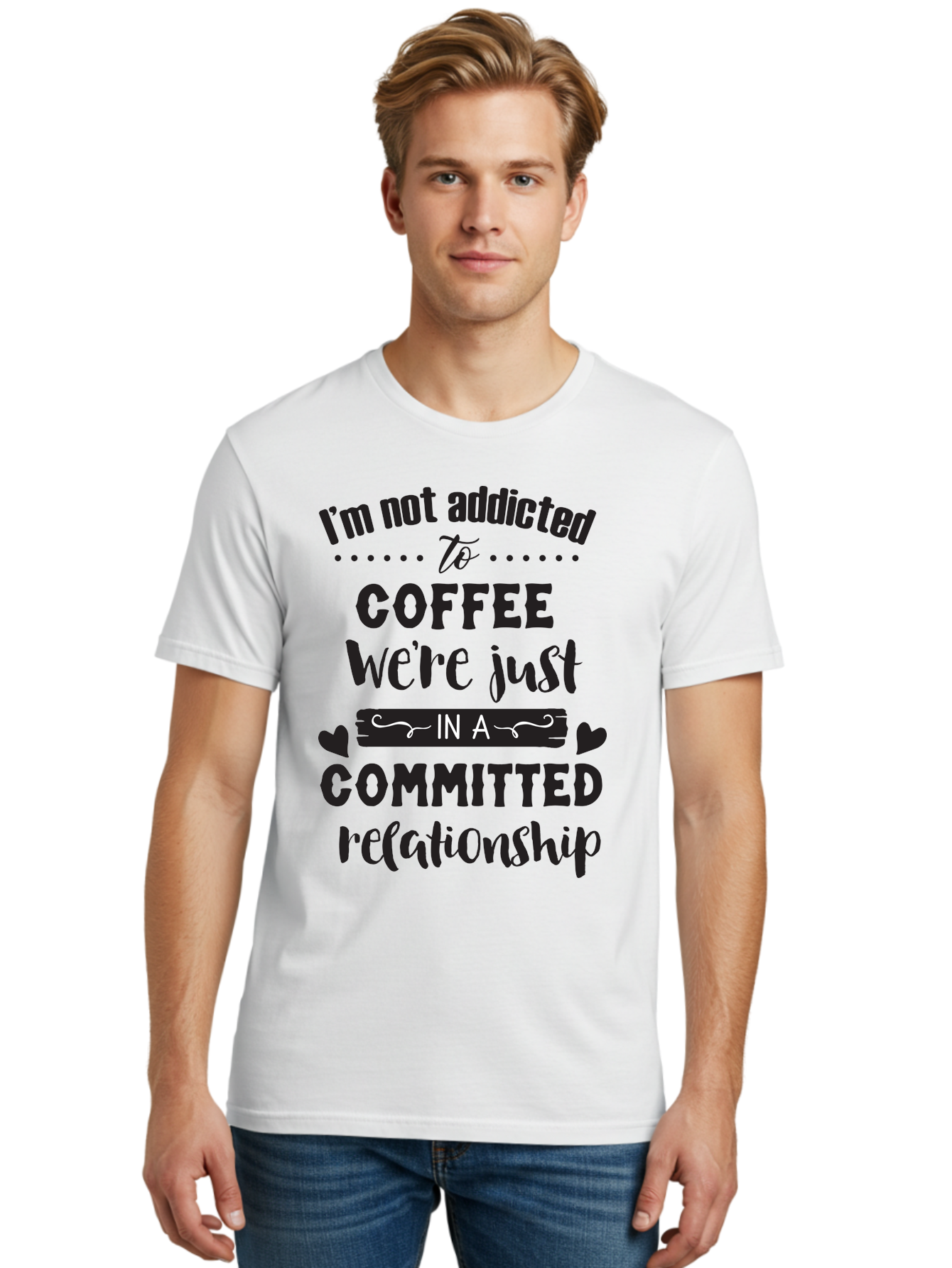 Coffee-Commitment Men'S Graphic Tee, 100% Cotton, Comfortable Casual Summer Wear, Machine Washable, Love For Coffee, Coffee Addiction, Committed Relationship, Coffee Humor, Funny Quote, Coffee Lover, Coffee Quote, Coffee Obsession, Aac599