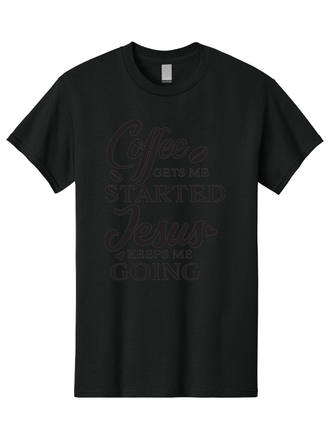 Coffee-Gets-Me-Started-Jesus-Keeps-Me-Going Men'S Graphic Tee, 100% Cotton, Comfortable Casual Summer Wear, Machine Washable, Coffee Quote, Inspirational Quote, Faith And Coffee, Motivational Saying, Christian Quote, Coffee Lover, Jesus Quote, Aac600