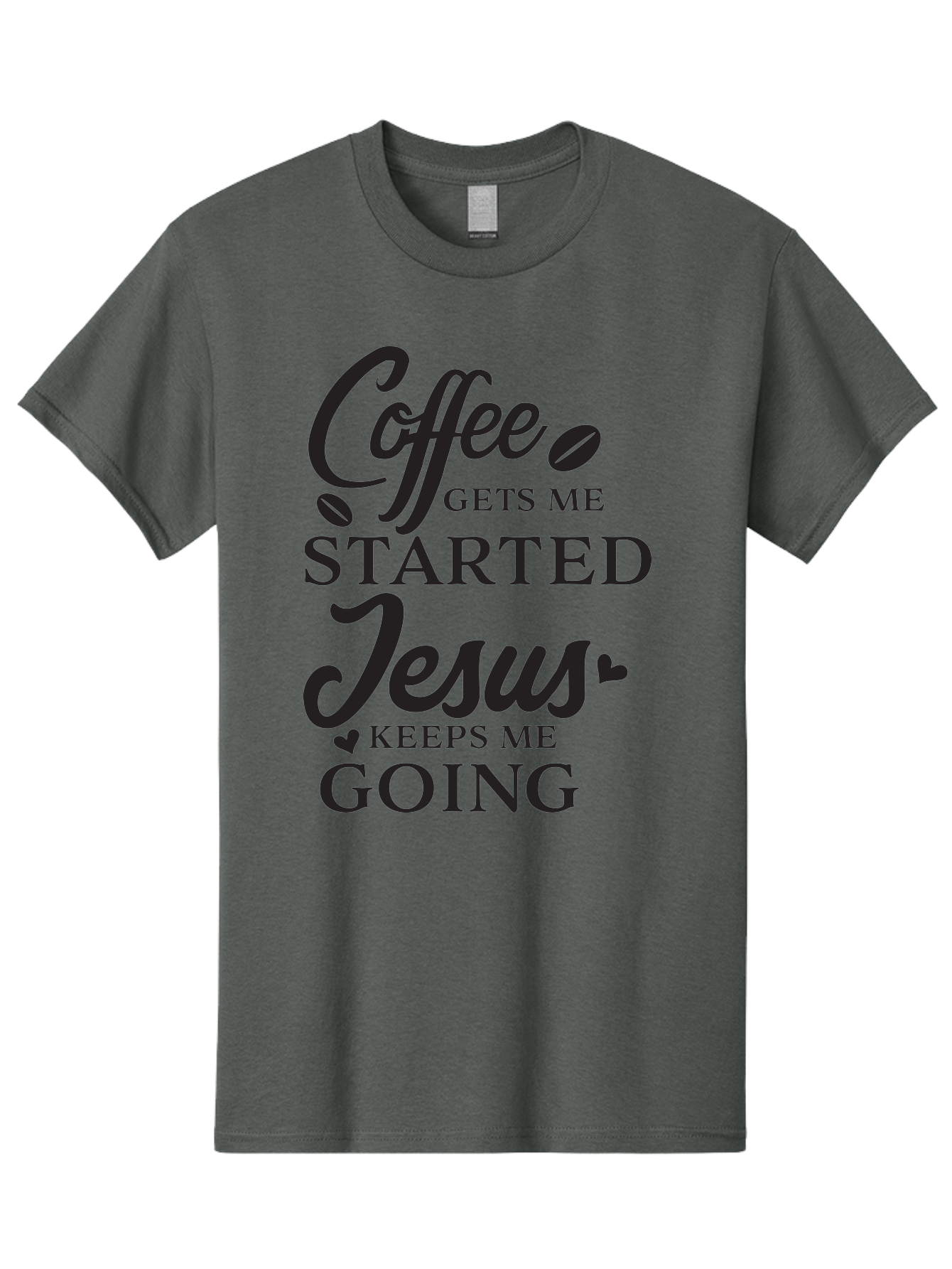 Coffee-Gets-Me-Started-Jesus-Keeps-Me-Going Men'S Graphic Tee, 100% Cotton, Comfortable Casual Summer Wear, Machine Washable, Coffee Quote, Inspirational Quote, Faith And Coffee, Motivational Saying, Christian Quote, Coffee Lover, Jesus Quote, Aac600