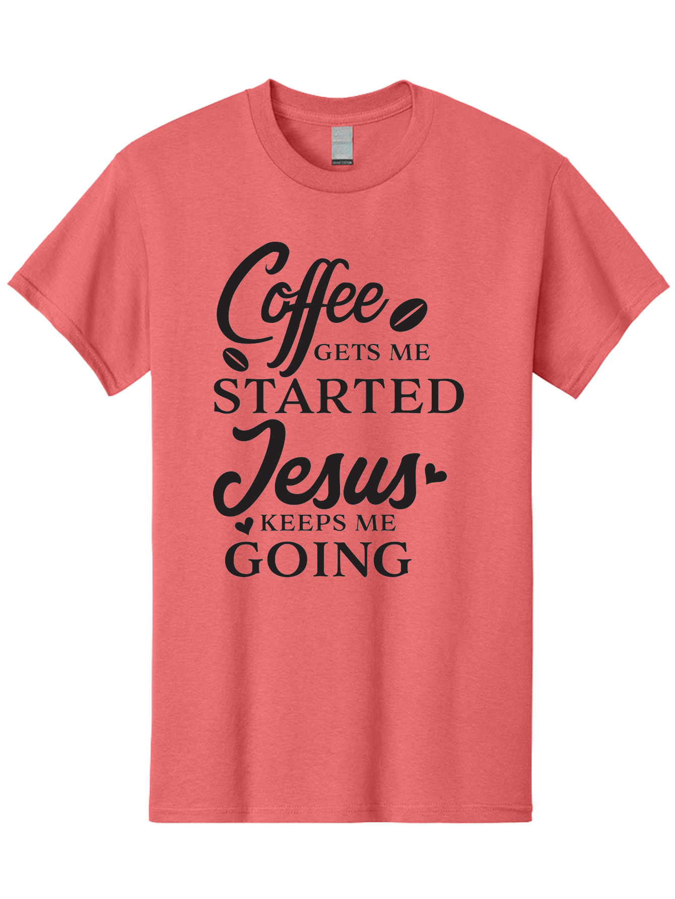 Coffee-Gets-Me-Started-Jesus-Keeps-Me-Going Men'S Graphic Tee, 100% Cotton, Comfortable Casual Summer Wear, Machine Washable, Coffee Quote, Inspirational Quote, Faith And Coffee, Motivational Saying, Christian Quote, Coffee Lover, Jesus Quote, Aac600