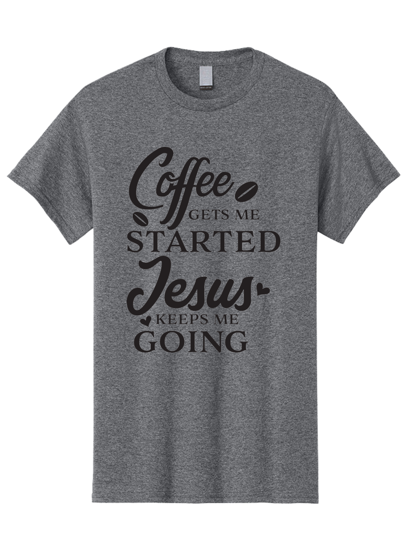 Coffee-Gets-Me-Started-Jesus-Keeps-Me-Going Men'S Graphic Tee, 100% Cotton, Comfortable Casual Summer Wear, Machine Washable, Coffee Quote, Inspirational Quote, Faith And Coffee, Motivational Saying, Christian Quote, Coffee Lover, Jesus Quote, Aac600