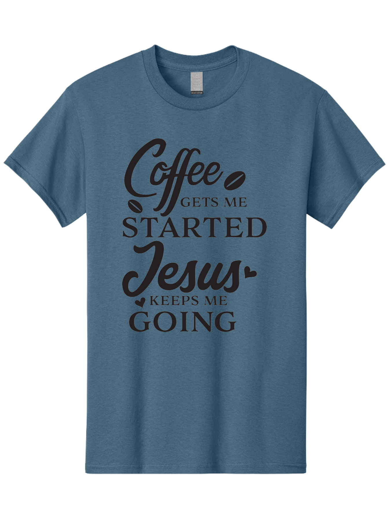 Coffee-Gets-Me-Started-Jesus-Keeps-Me-Going Men'S Graphic Tee, 100% Cotton, Comfortable Casual Summer Wear, Machine Washable, Coffee Quote, Inspirational Quote, Faith And Coffee, Motivational Saying, Christian Quote, Coffee Lover, Jesus Quote, Aac600
