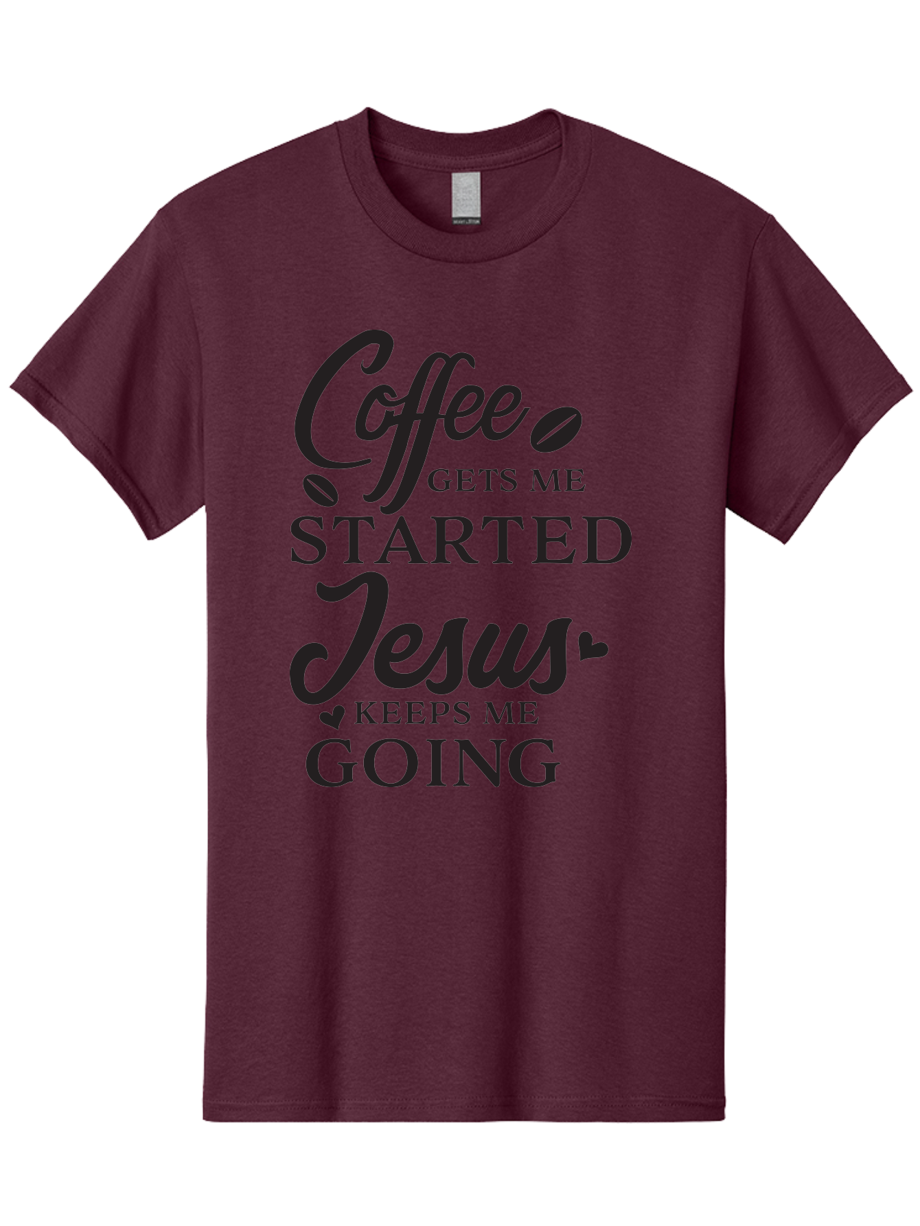 Coffee-Gets-Me-Started-Jesus-Keeps-Me-Going Men'S Graphic Tee, 100% Cotton, Comfortable Casual Summer Wear, Machine Washable, Coffee Quote, Inspirational Quote, Faith And Coffee, Motivational Saying, Christian Quote, Coffee Lover, Jesus Quote, Aac600