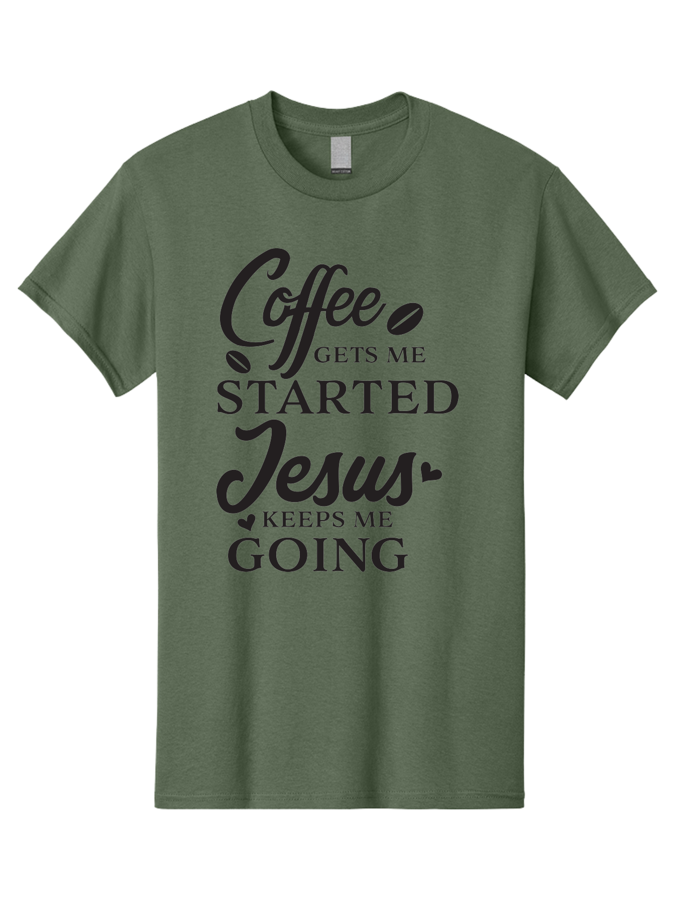 Coffee-Gets-Me-Started-Jesus-Keeps-Me-Going Men'S Graphic Tee, 100% Cotton, Comfortable Casual Summer Wear, Machine Washable, Coffee Quote, Inspirational Quote, Faith And Coffee, Motivational Saying, Christian Quote, Coffee Lover, Jesus Quote, Aac600