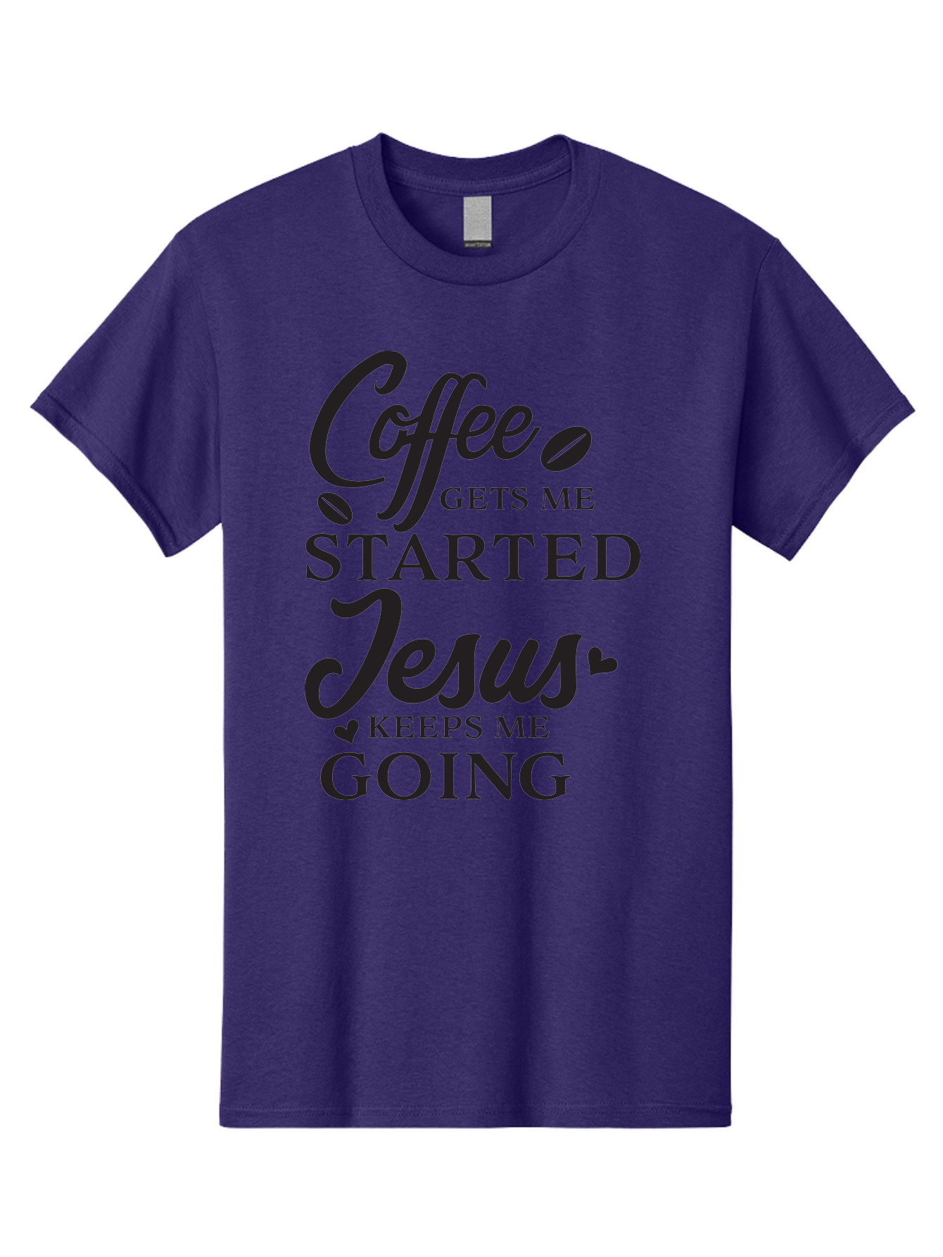 Coffee-Gets-Me-Started-Jesus-Keeps-Me-Going Men'S Graphic Tee, 100% Cotton, Comfortable Casual Summer Wear, Machine Washable, Coffee Quote, Inspirational Quote, Faith And Coffee, Motivational Saying, Christian Quote, Coffee Lover, Jesus Quote, Aac600