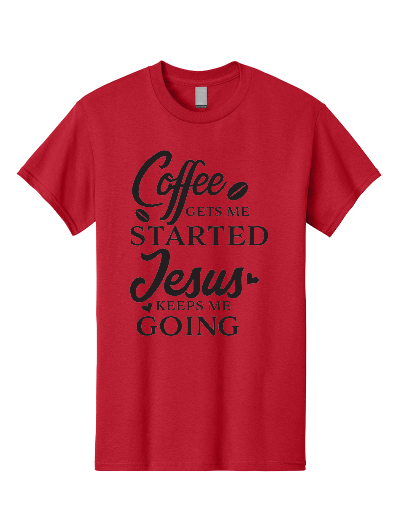 Coffee-Gets-Me-Started-Jesus-Keeps-Me-Going Men'S Graphic Tee, 100% Cotton, Comfortable Casual Summer Wear, Machine Washable, Coffee Quote, Inspirational Quote, Faith And Coffee, Motivational Saying, Christian Quote, Coffee Lover, Jesus Quote, Aac600