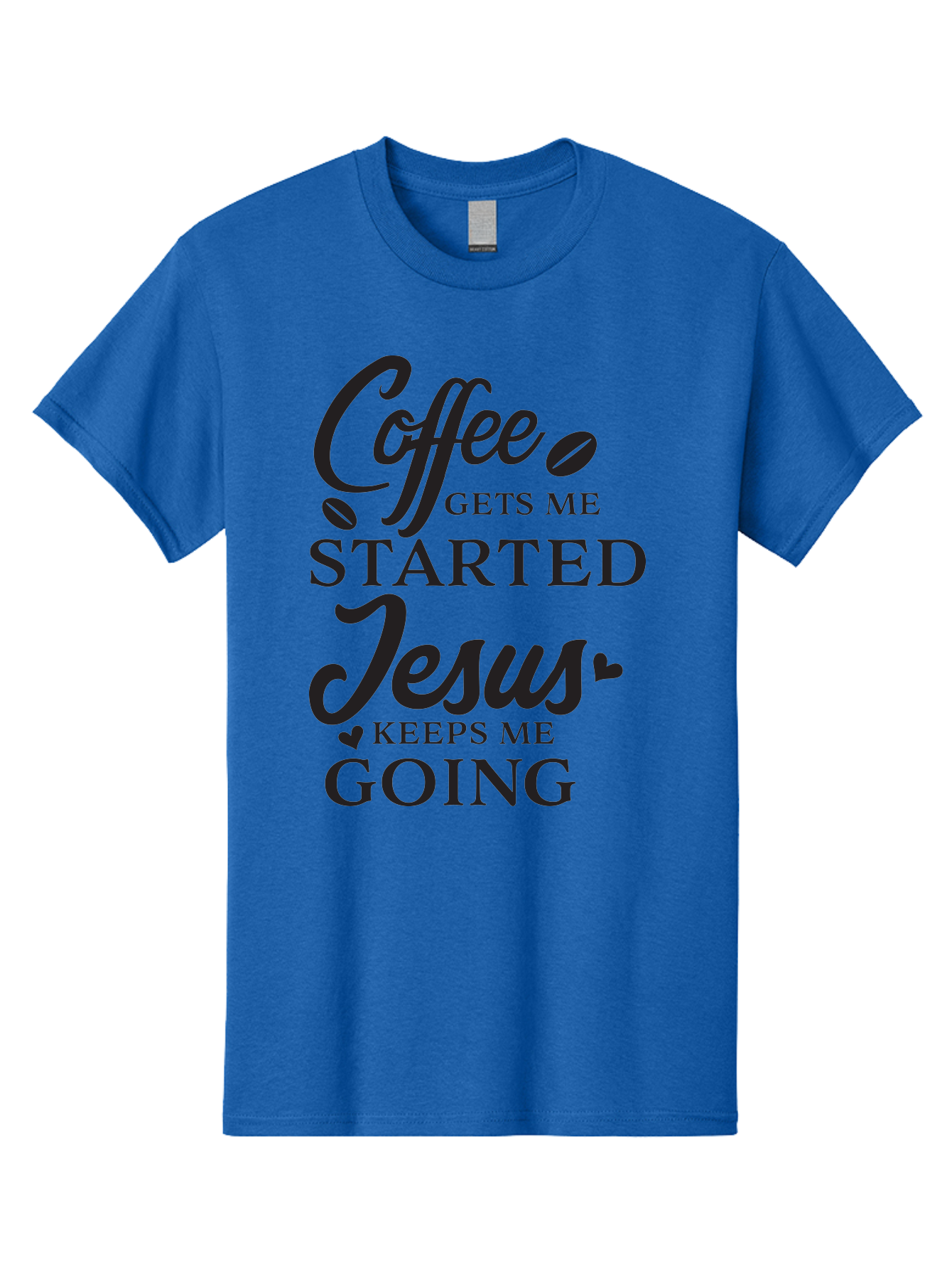 Coffee-Gets-Me-Started-Jesus-Keeps-Me-Going Men'S Graphic Tee, 100% Cotton, Comfortable Casual Summer Wear, Machine Washable, Coffee Quote, Inspirational Quote, Faith And Coffee, Motivational Saying, Christian Quote, Coffee Lover, Jesus Quote, Aac600