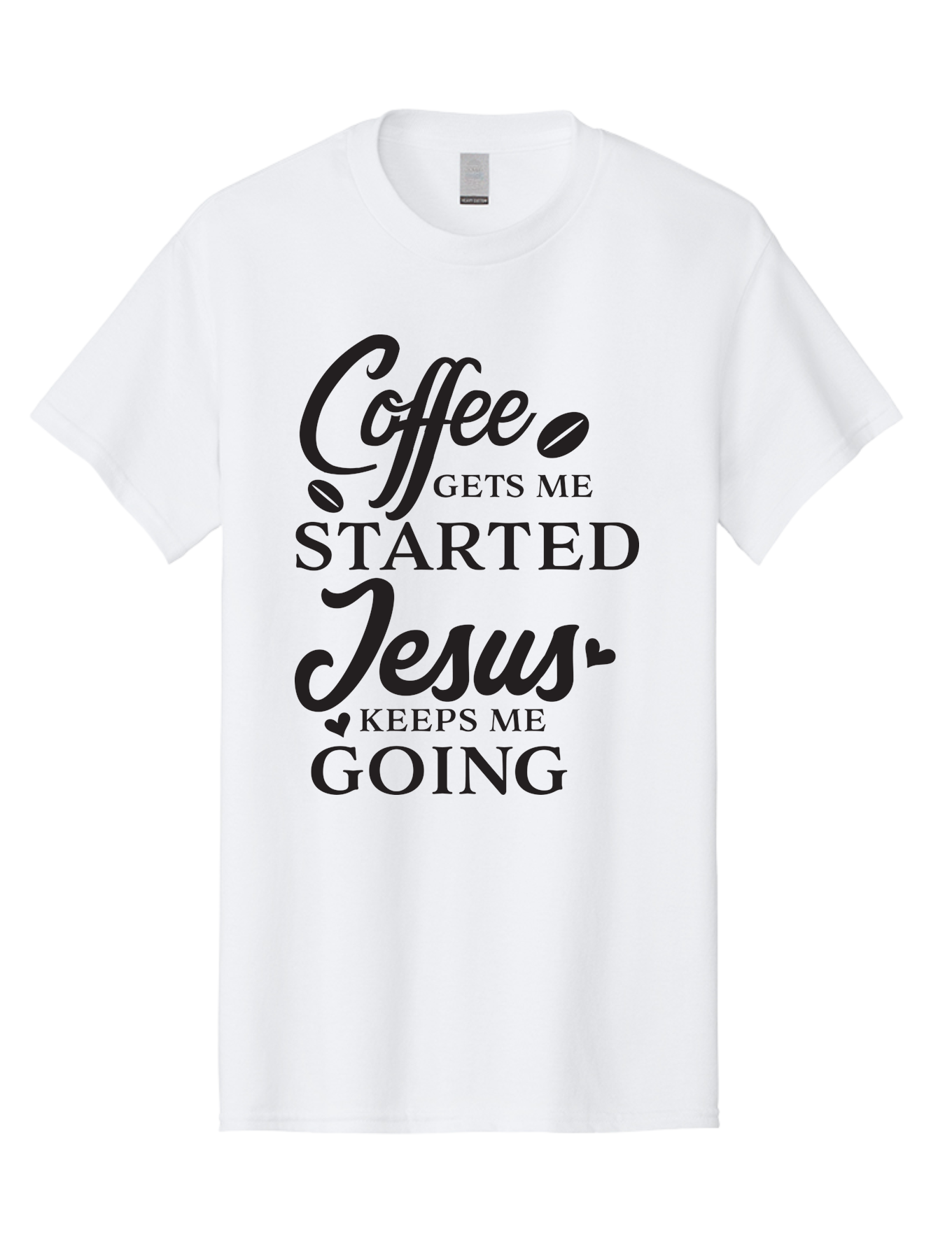 Coffee-Gets-Me-Started-Jesus-Keeps-Me-Going Men'S Graphic Tee, 100% Cotton, Comfortable Casual Summer Wear, Machine Washable, Coffee Quote, Inspirational Quote, Faith And Coffee, Motivational Saying, Christian Quote, Coffee Lover, Jesus Quote, Aac600
