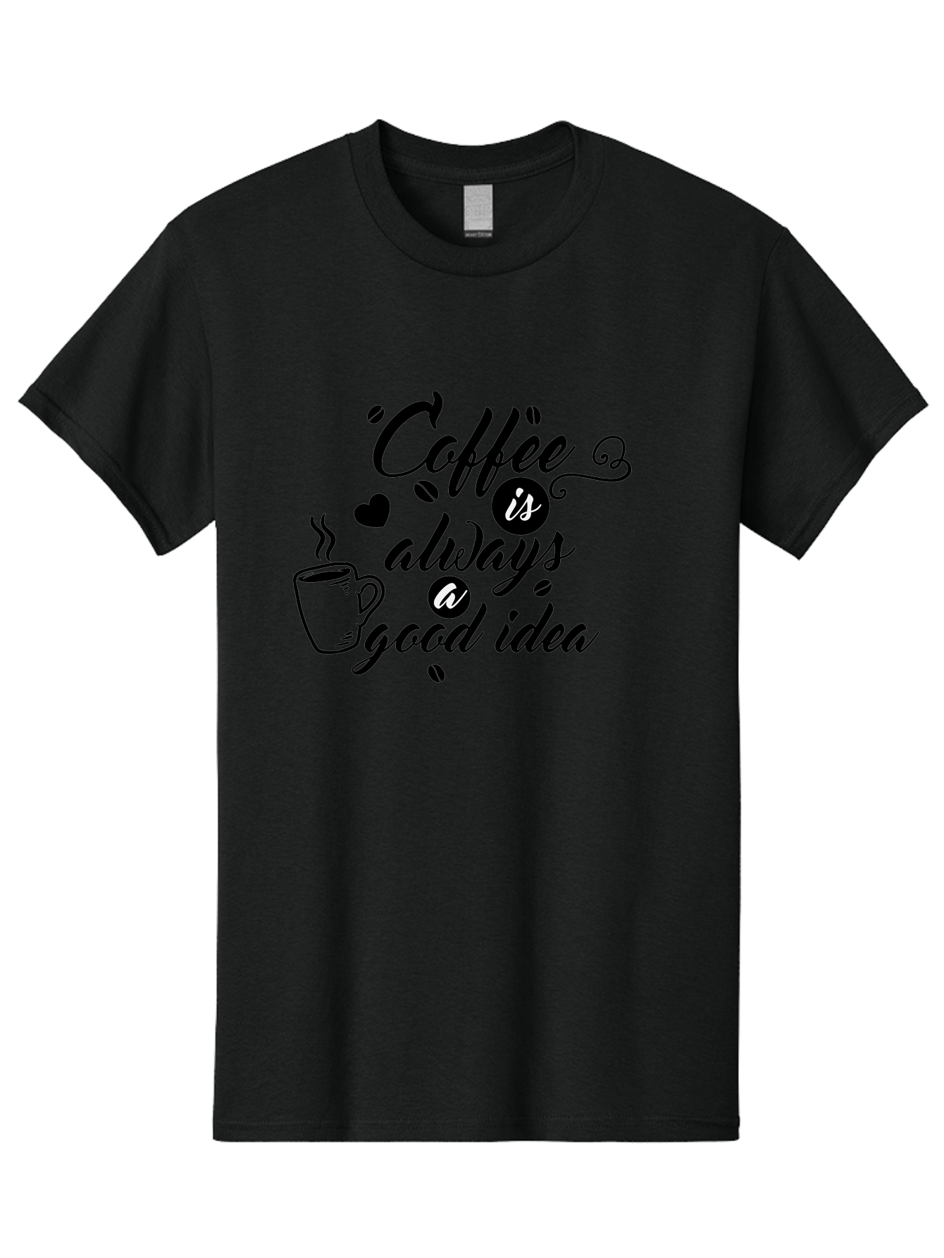 Coffee-Is-Always-Good-Idea Men'S Graphic Tee, 100% Cotton, Comfortable Casual Summer Wear, Machine Washable, Coffee Quote, Coffee Art, Coffee Lover, Steaming Cup, Heart Shape, Coffee Beans, Morning Motivation, Coffee Culture, Aac601
