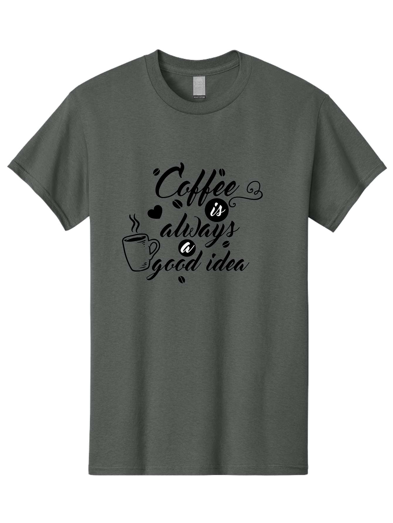 Coffee-Is-Always-Good-Idea Men'S Graphic Tee, 100% Cotton, Comfortable Casual Summer Wear, Machine Washable, Coffee Quote, Coffee Art, Coffee Lover, Steaming Cup, Heart Shape, Coffee Beans, Morning Motivation, Coffee Culture, Aac601