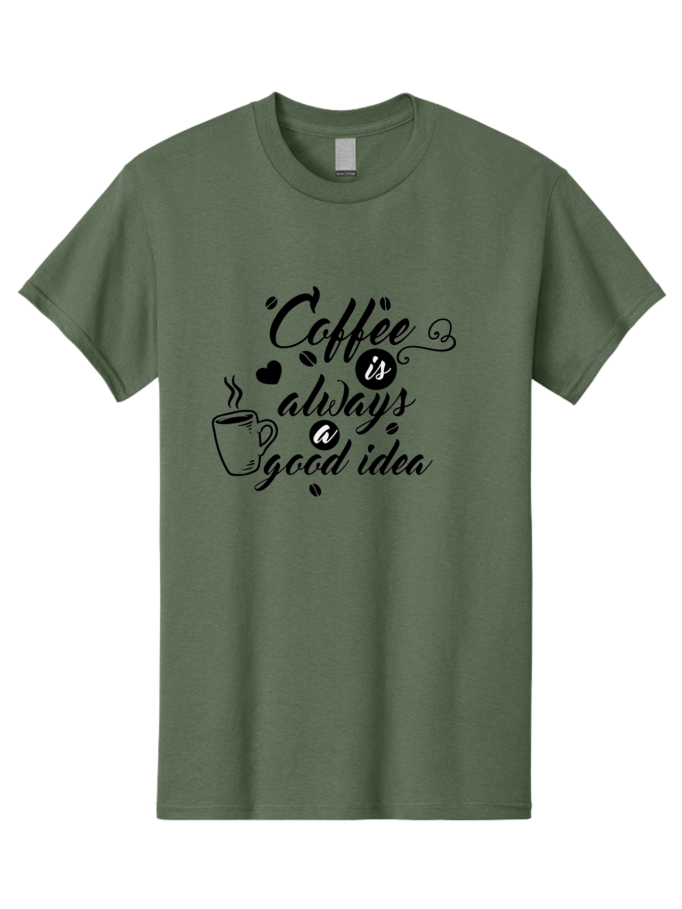 Coffee-Is-Always-Good-Idea Men'S Graphic Tee, 100% Cotton, Comfortable Casual Summer Wear, Machine Washable, Coffee Quote, Coffee Art, Coffee Lover, Steaming Cup, Heart Shape, Coffee Beans, Morning Motivation, Coffee Culture, Aac601