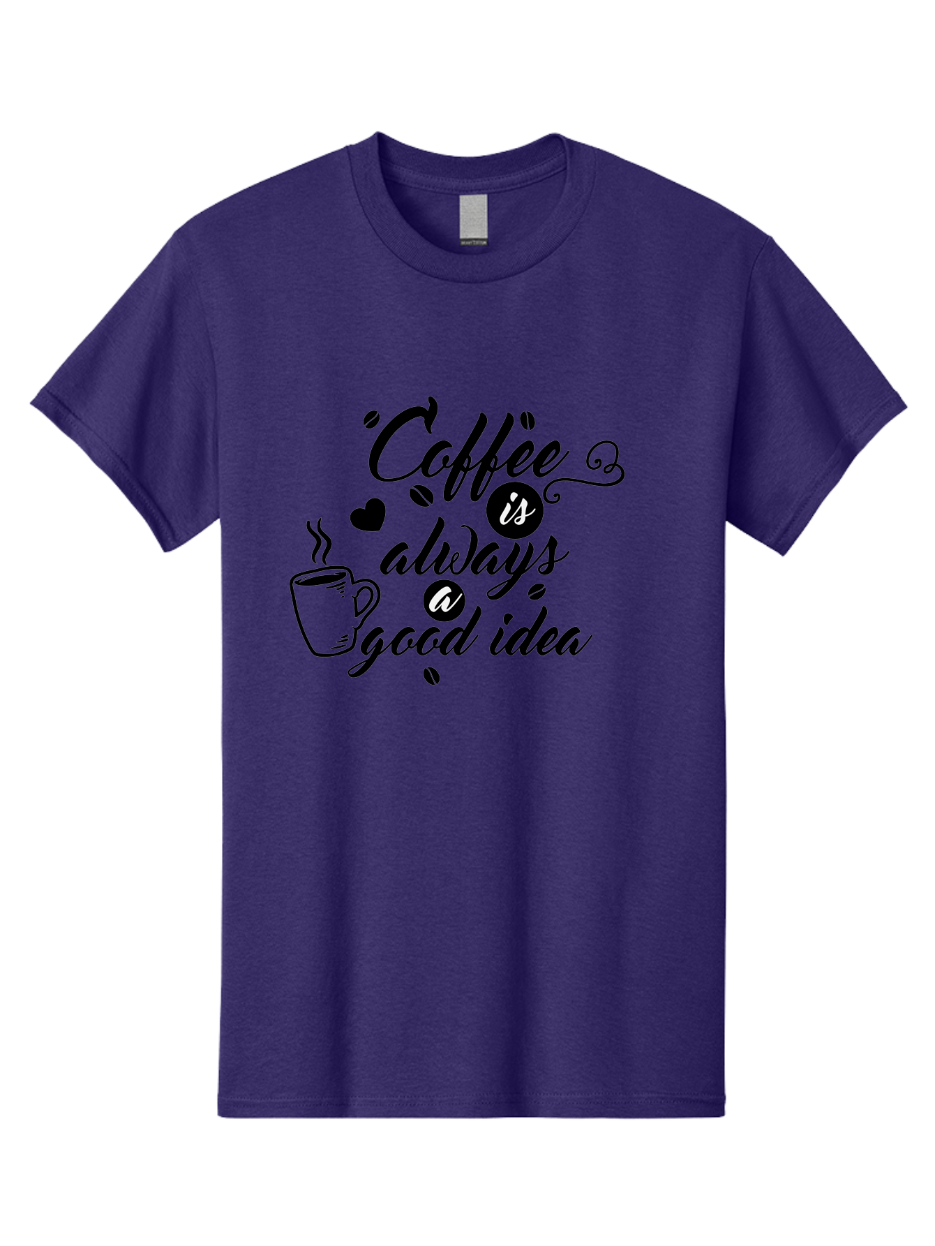 Coffee-Is-Always-Good-Idea Men'S Graphic Tee, 100% Cotton, Comfortable Casual Summer Wear, Machine Washable, Coffee Quote, Coffee Art, Coffee Lover, Steaming Cup, Heart Shape, Coffee Beans, Morning Motivation, Coffee Culture, Aac601