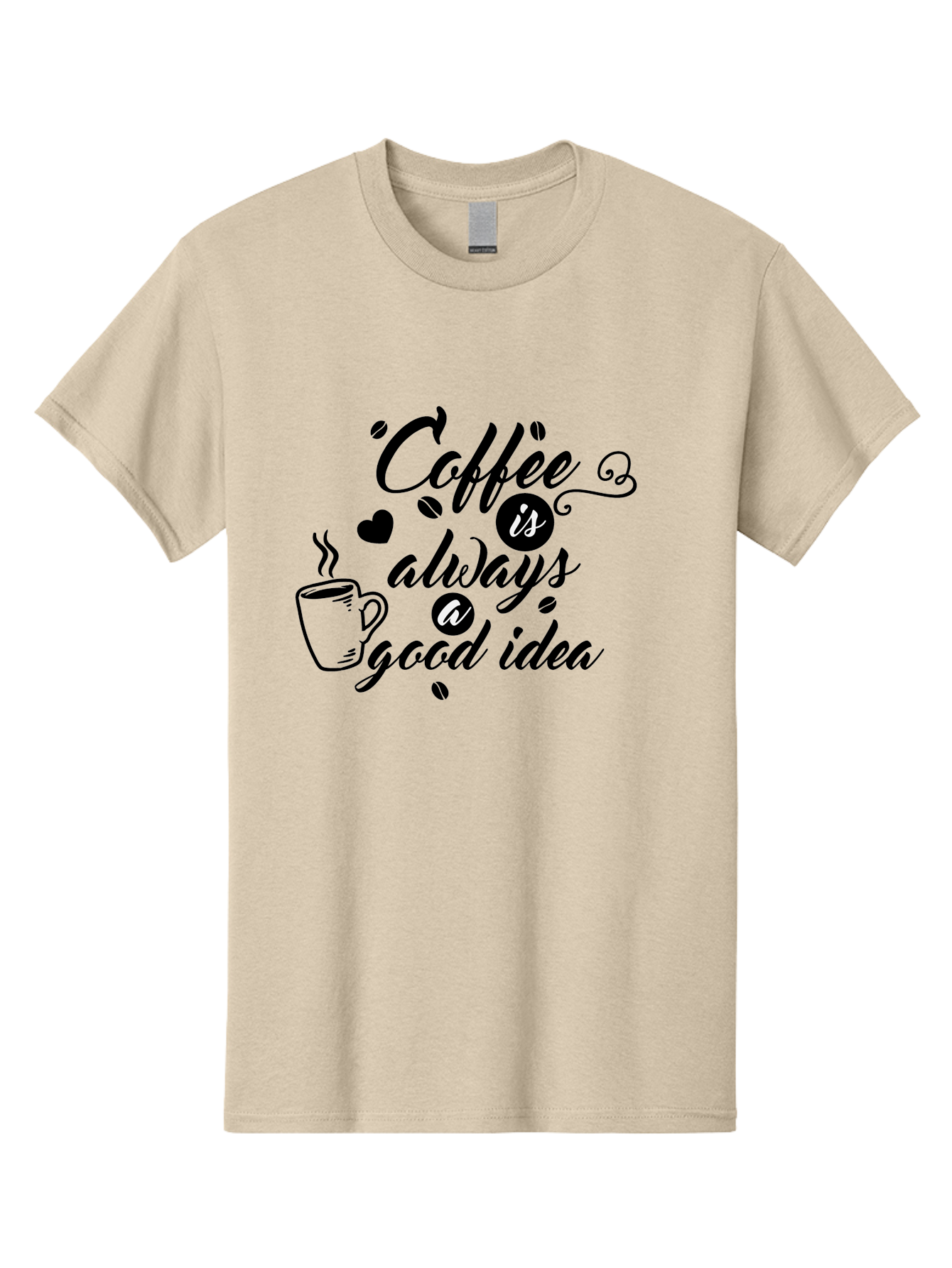 Coffee-Is-Always-Good-Idea Men'S Graphic Tee, 100% Cotton, Comfortable Casual Summer Wear, Machine Washable, Coffee Quote, Coffee Art, Coffee Lover, Steaming Cup, Heart Shape, Coffee Beans, Morning Motivation, Coffee Culture, Aac601