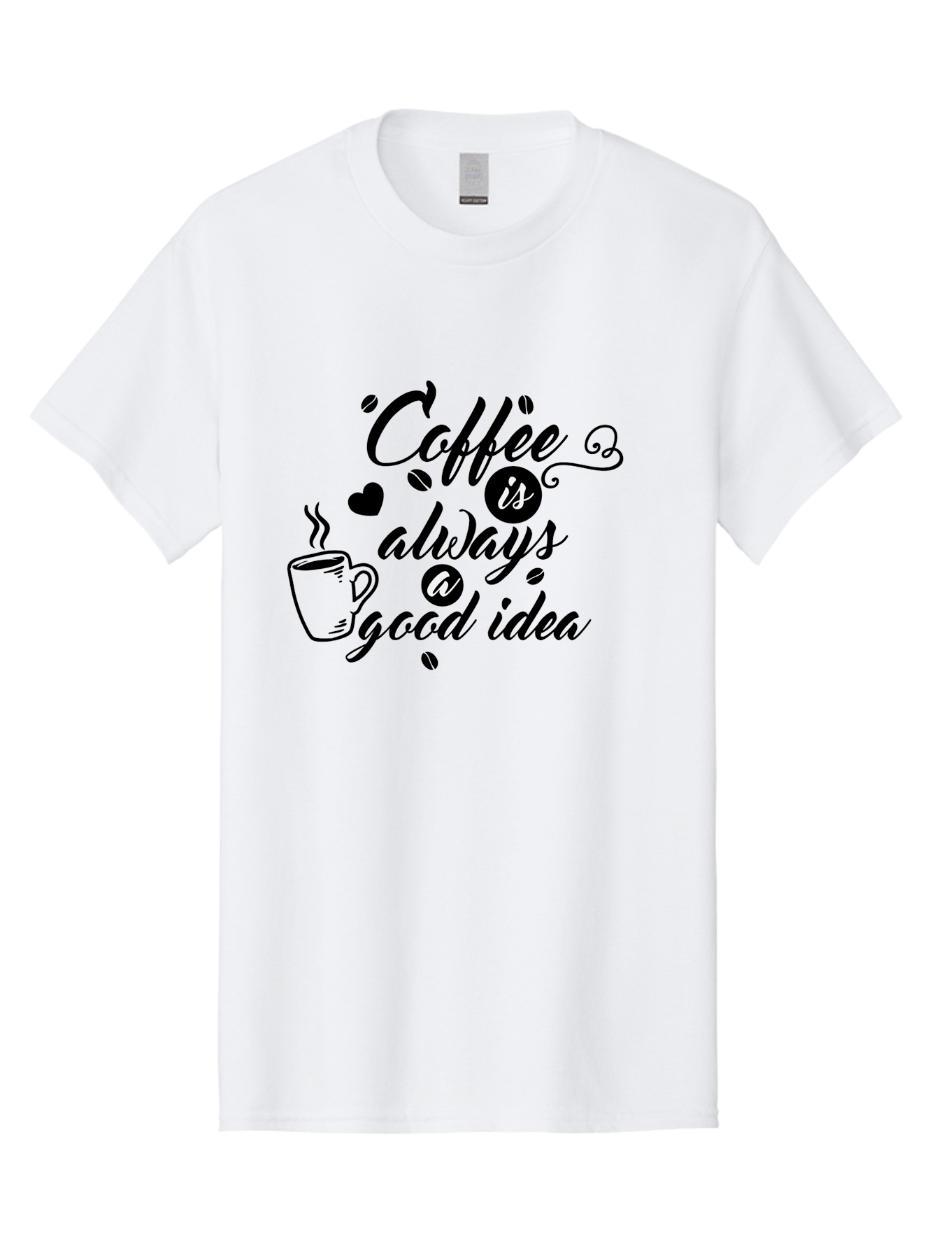 Coffee-Is-Always-Good-Idea Men'S Graphic Tee, 100% Cotton, Comfortable Casual Summer Wear, Machine Washable, Coffee Quote, Coffee Art, Coffee Lover, Steaming Cup, Heart Shape, Coffee Beans, Morning Motivation, Coffee Culture, Aac601