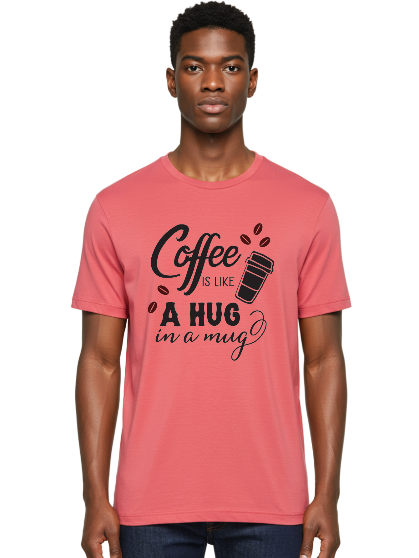 Coffee-Is-Like-A-Hug-In-A-Mug Men'S Graphic Tee, 100% Cotton, Comfortable Casual Summer Wear, Machine Washable, Coffee Quote, Coffee Love, Coffee Lover, Coffee In A Mug, Coffee Is Life, Coffee Is Like A Hug Aac602