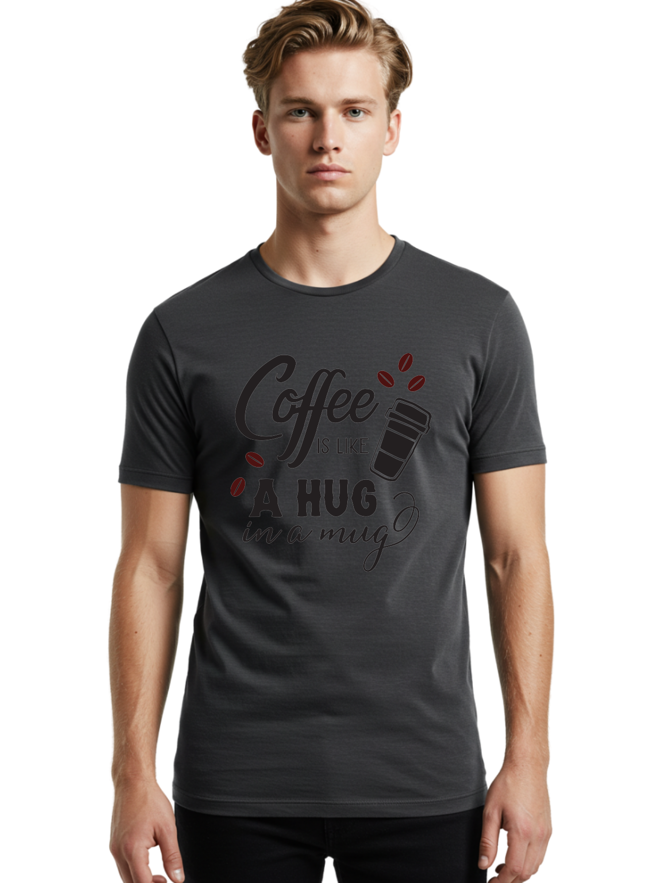 Coffee-Is-Like-A-Hug-In-A-Mug Men'S Graphic Tee, 100% Cotton, Comfortable Casual Summer Wear, Machine Washable, Coffee Quote, Coffee Love, Coffee Lover, Coffee In A Mug, Coffee Is Life, Coffee Is Like A Hug Aac602