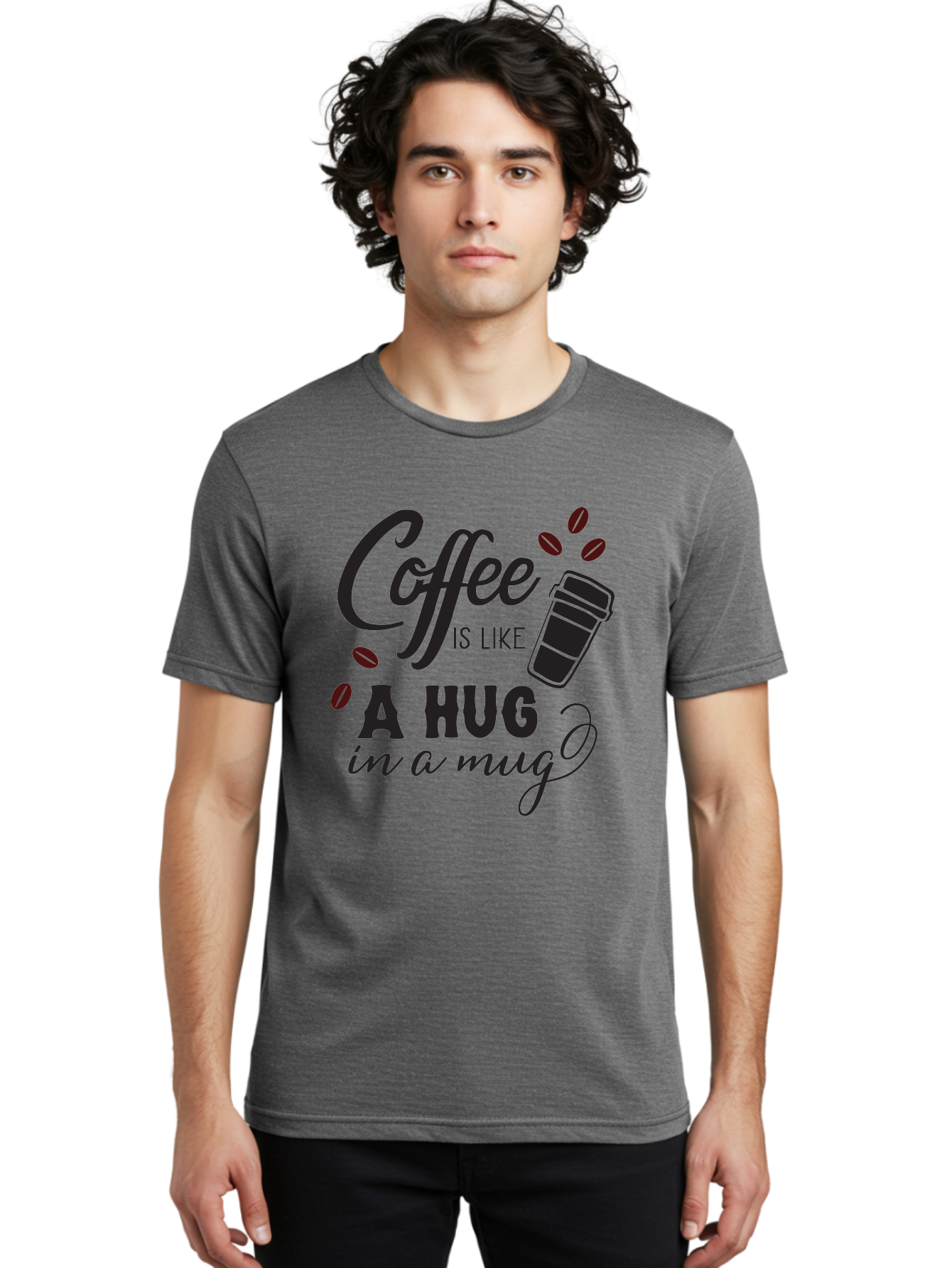 Coffee-Is-Like-A-Hug-In-A-Mug Men'S Graphic Tee, 100% Cotton, Comfortable Casual Summer Wear, Machine Washable, Coffee Quote, Coffee Love, Coffee Lover, Coffee In A Mug, Coffee Is Life, Coffee Is Like A Hug Aac602