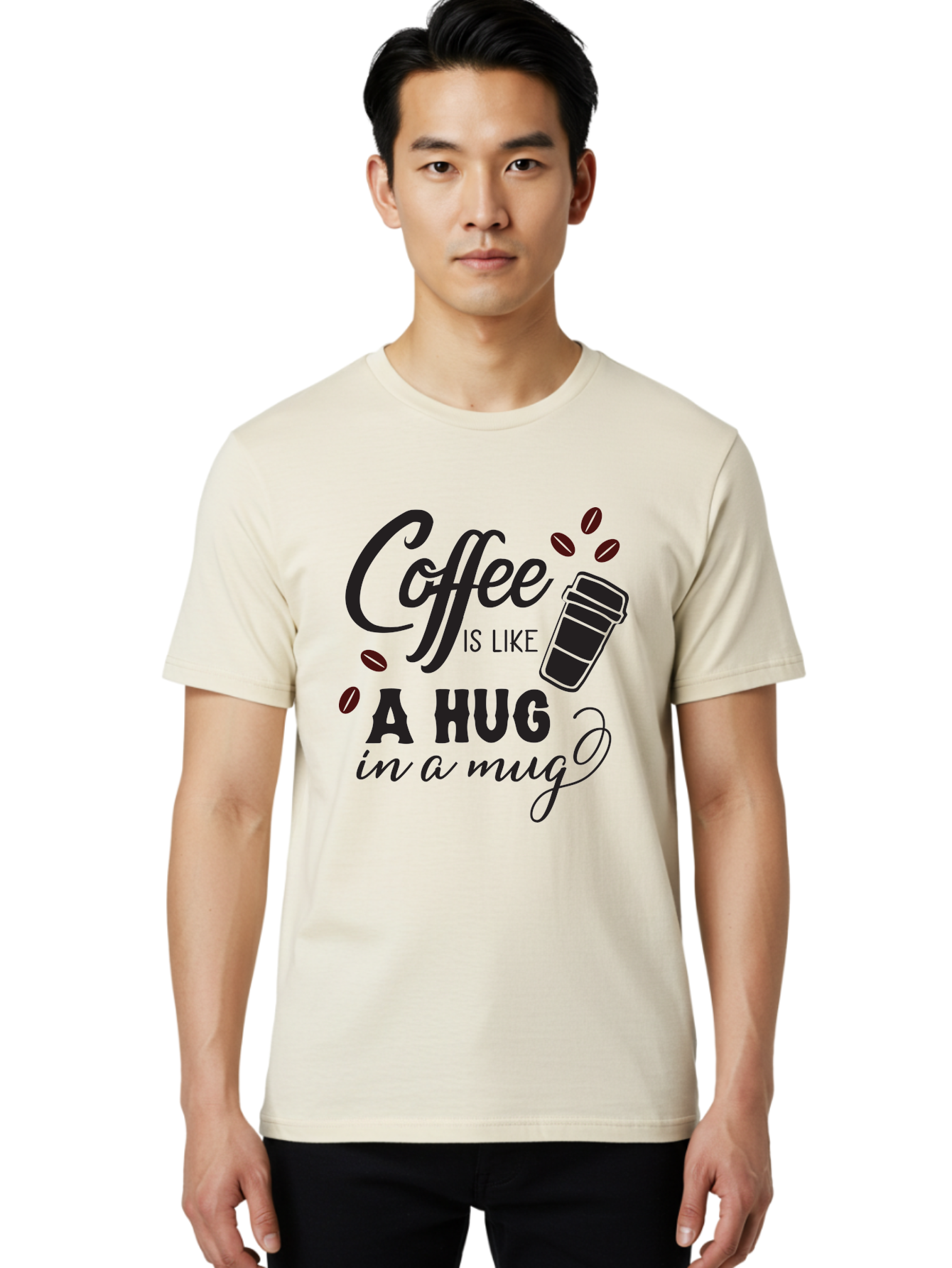 Coffee-Is-Like-A-Hug-In-A-Mug Men'S Graphic Tee, 100% Cotton, Comfortable Casual Summer Wear, Machine Washable, Coffee Quote, Coffee Love, Coffee Lover, Coffee In A Mug, Coffee Is Life, Coffee Is Like A Hug Aac602