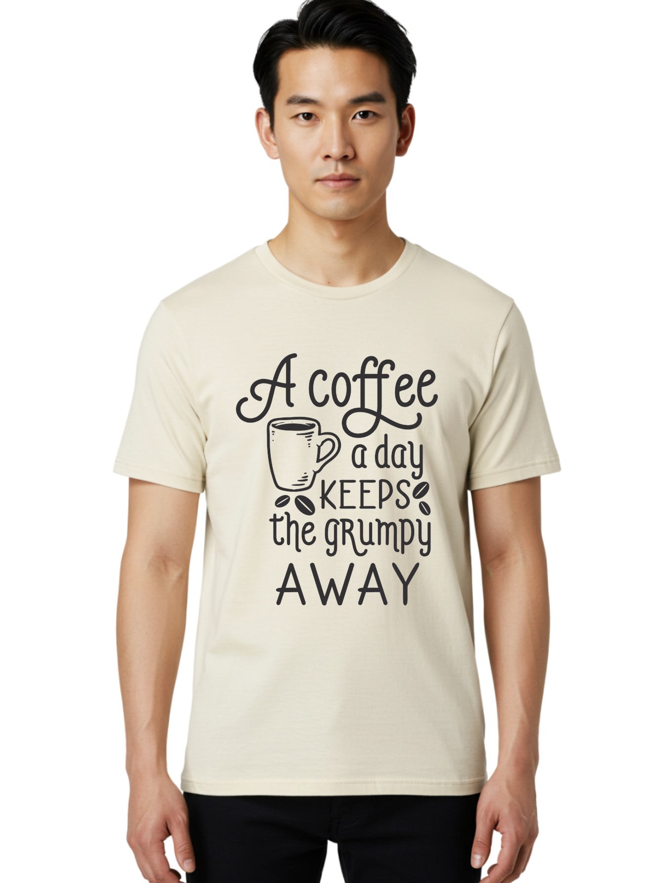 Coffee-Keeps-Grumpy-Away Men'S Graphic Tee, 100% Cotton, Comfortable Casual Summer Wear, Machine Washable, Coffee Quote, Coffee Lover, Coffee Humor, Daily Coffee, Grumpy Relief, Coffee Benefits, Morning Motivation Aac603