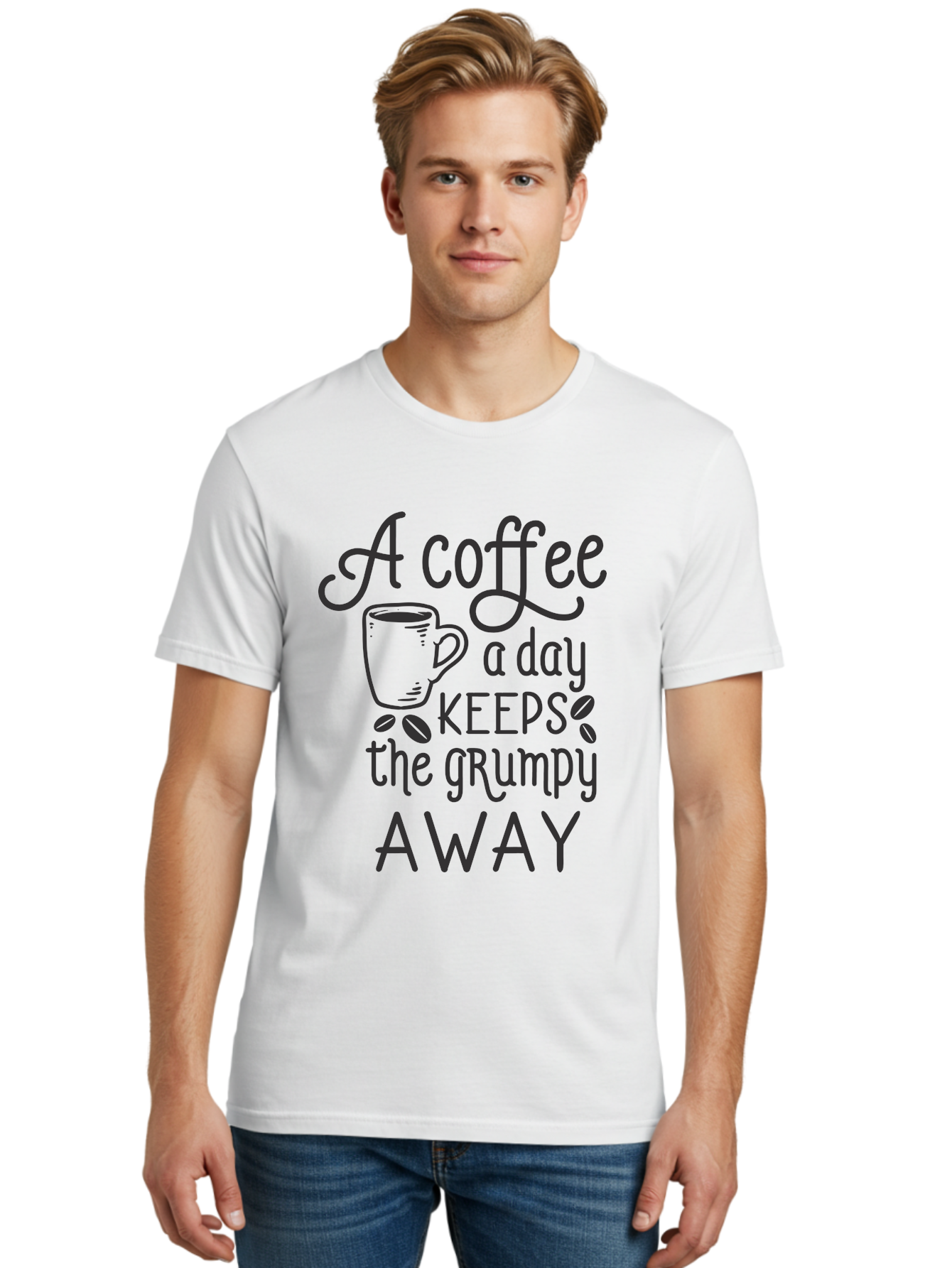 Coffee-Keeps-Grumpy-Away Men'S Graphic Tee, 100% Cotton, Comfortable Casual Summer Wear, Machine Washable, Coffee Quote, Coffee Lover, Coffee Humor, Daily Coffee, Grumpy Relief, Coffee Benefits, Morning Motivation Aac603