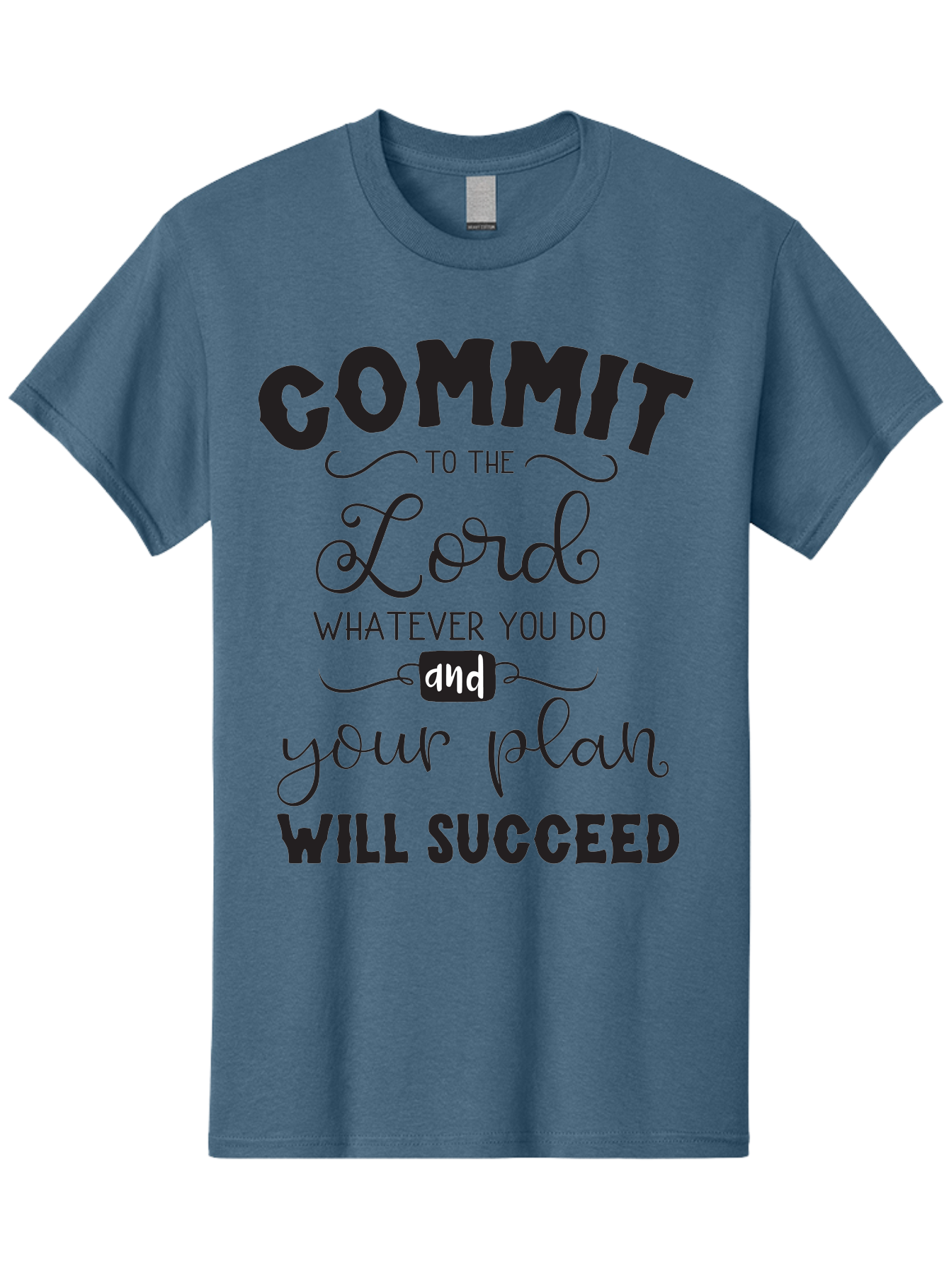 Commit-To-The-Lord Men'S Graphic Tee, 100% Cotton, Comfortable Casual Summer Wear, Machine Washable, Inspirational Quote, Motivational Message, Christian Faith, Success Mantra, Spiritual Guidance, Positive Affirmation, Faith And Success Aac606