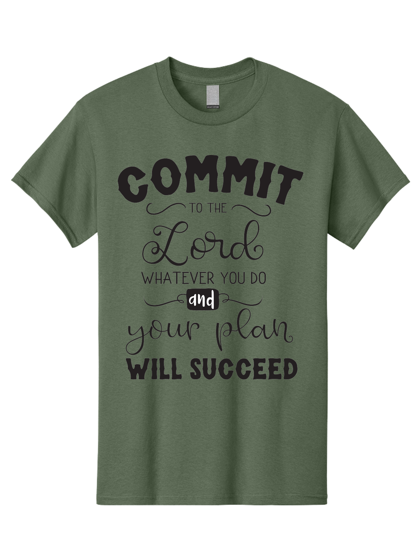 Commit-To-The-Lord Men'S Graphic Tee, 100% Cotton, Comfortable Casual Summer Wear, Machine Washable, Inspirational Quote, Motivational Message, Christian Faith, Success Mantra, Spiritual Guidance, Positive Affirmation, Faith And Success Aac606