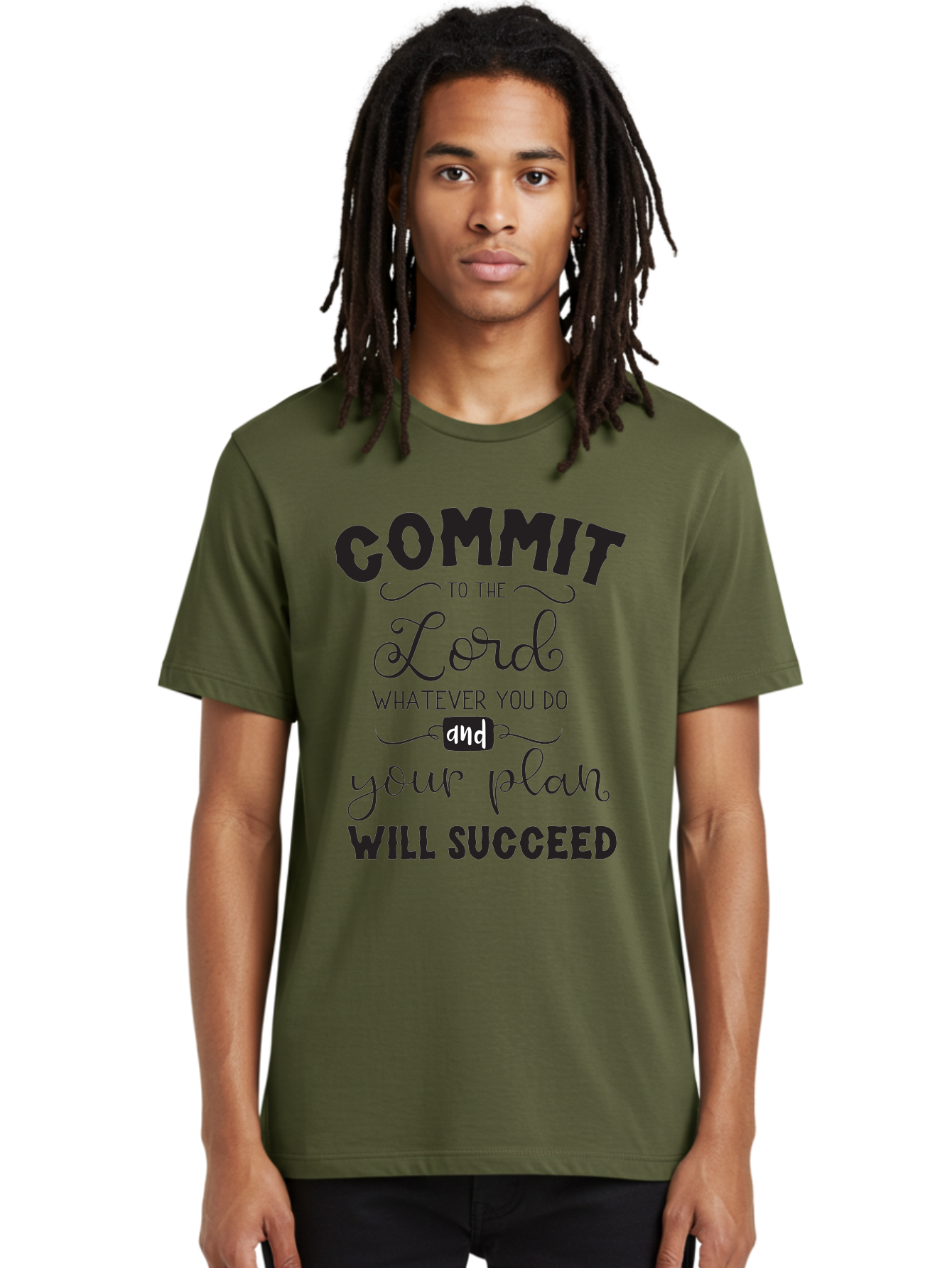 Commit-To-The-Lord Men'S Graphic Tee, 100% Cotton, Comfortable Casual Summer Wear, Machine Washable, Inspirational Quote, Motivational Message, Christian Faith, Success Mantra, Spiritual Guidance, Positive Affirmation, Faith And Success Aac606