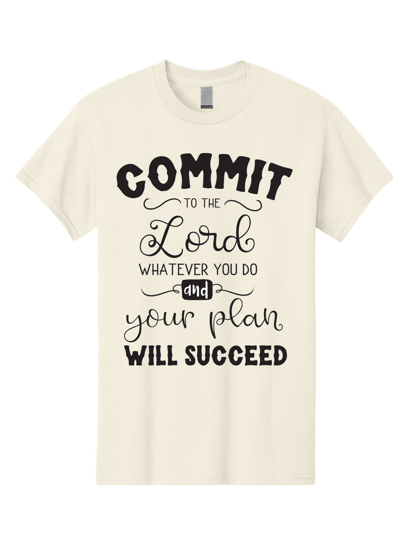Commit-To-The-Lord Men'S Graphic Tee, 100% Cotton, Comfortable Casual Summer Wear, Machine Washable, Inspirational Quote, Motivational Message, Christian Faith, Success Mantra, Spiritual Guidance, Positive Affirmation, Faith And Success Aac606