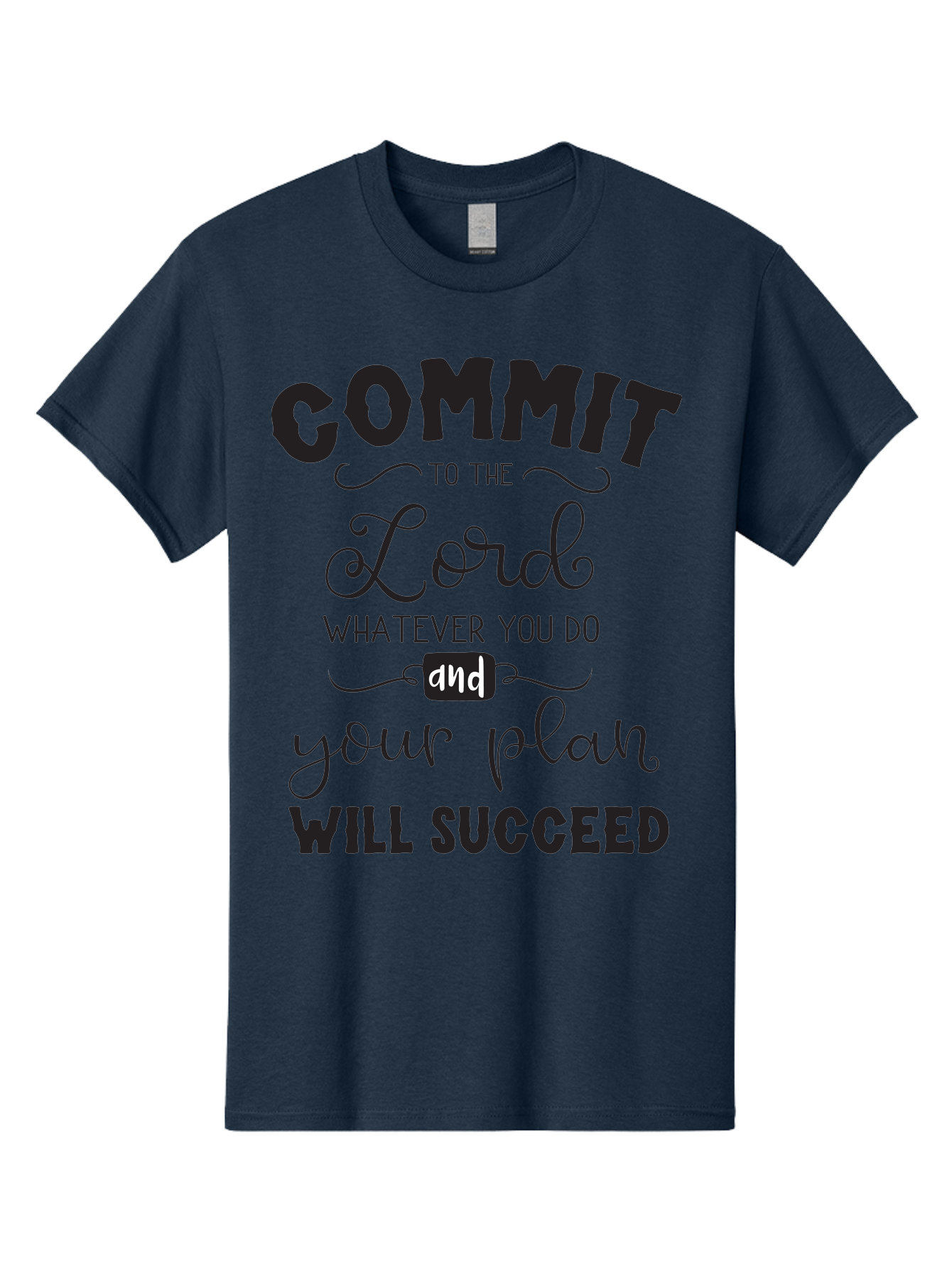 Commit-To-The-Lord Men'S Graphic Tee, 100% Cotton, Comfortable Casual Summer Wear, Machine Washable, Inspirational Quote, Motivational Message, Christian Faith, Success Mantra, Spiritual Guidance, Positive Affirmation, Faith And Success Aac606
