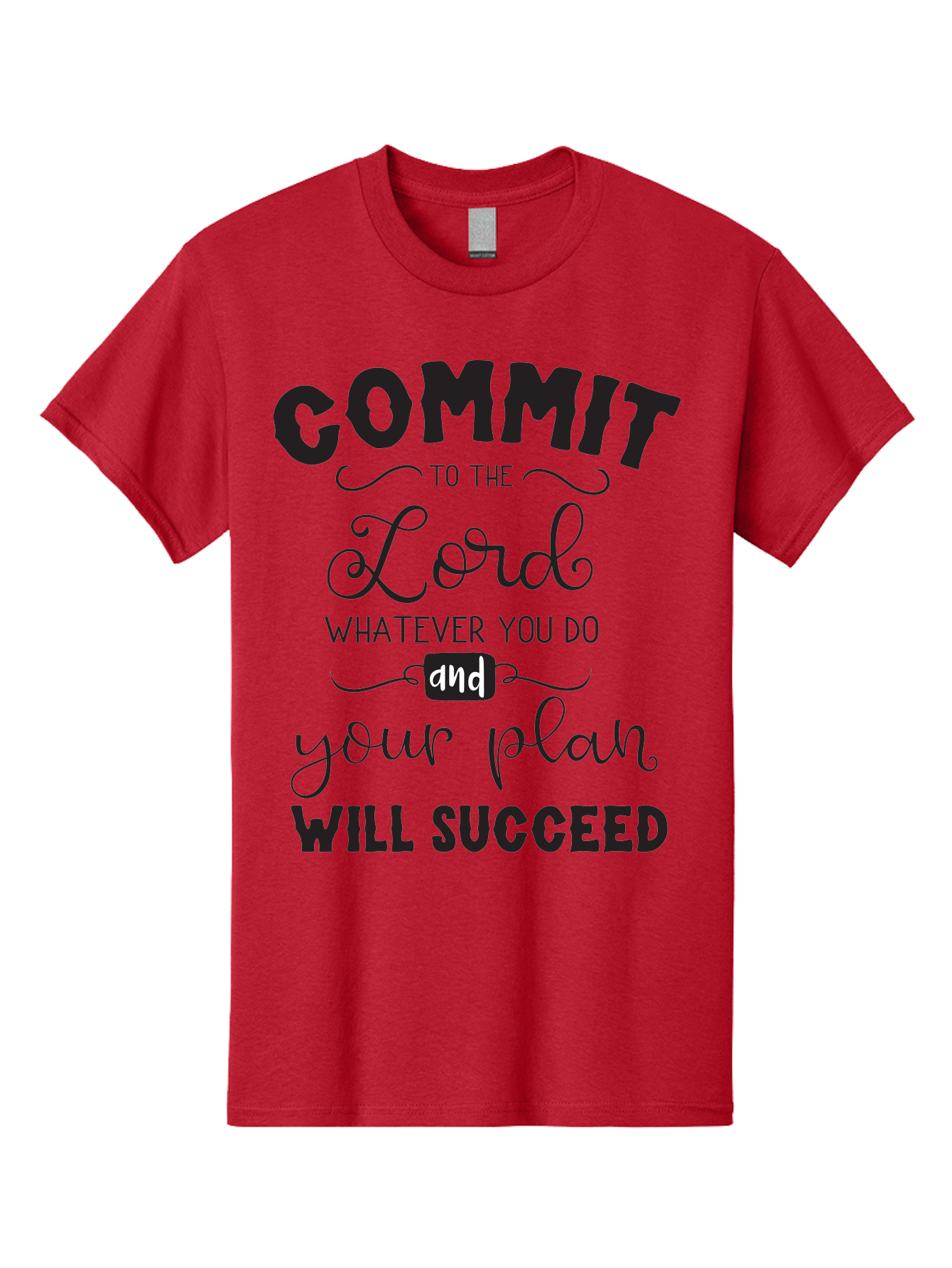 Commit-To-The-Lord Men'S Graphic Tee, 100% Cotton, Comfortable Casual Summer Wear, Machine Washable, Inspirational Quote, Motivational Message, Christian Faith, Success Mantra, Spiritual Guidance, Positive Affirmation, Faith And Success Aac606