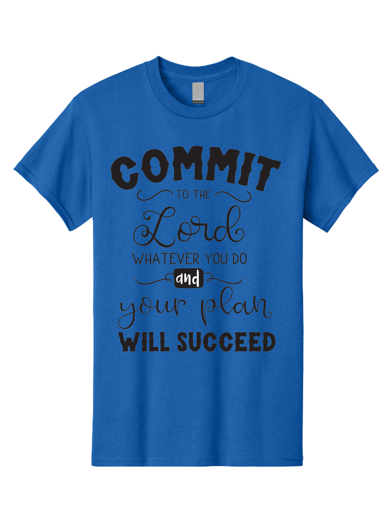 Commit-To-The-Lord Men'S Graphic Tee, 100% Cotton, Comfortable Casual Summer Wear, Machine Washable, Inspirational Quote, Motivational Message, Christian Faith, Success Mantra, Spiritual Guidance, Positive Affirmation, Faith And Success Aac606