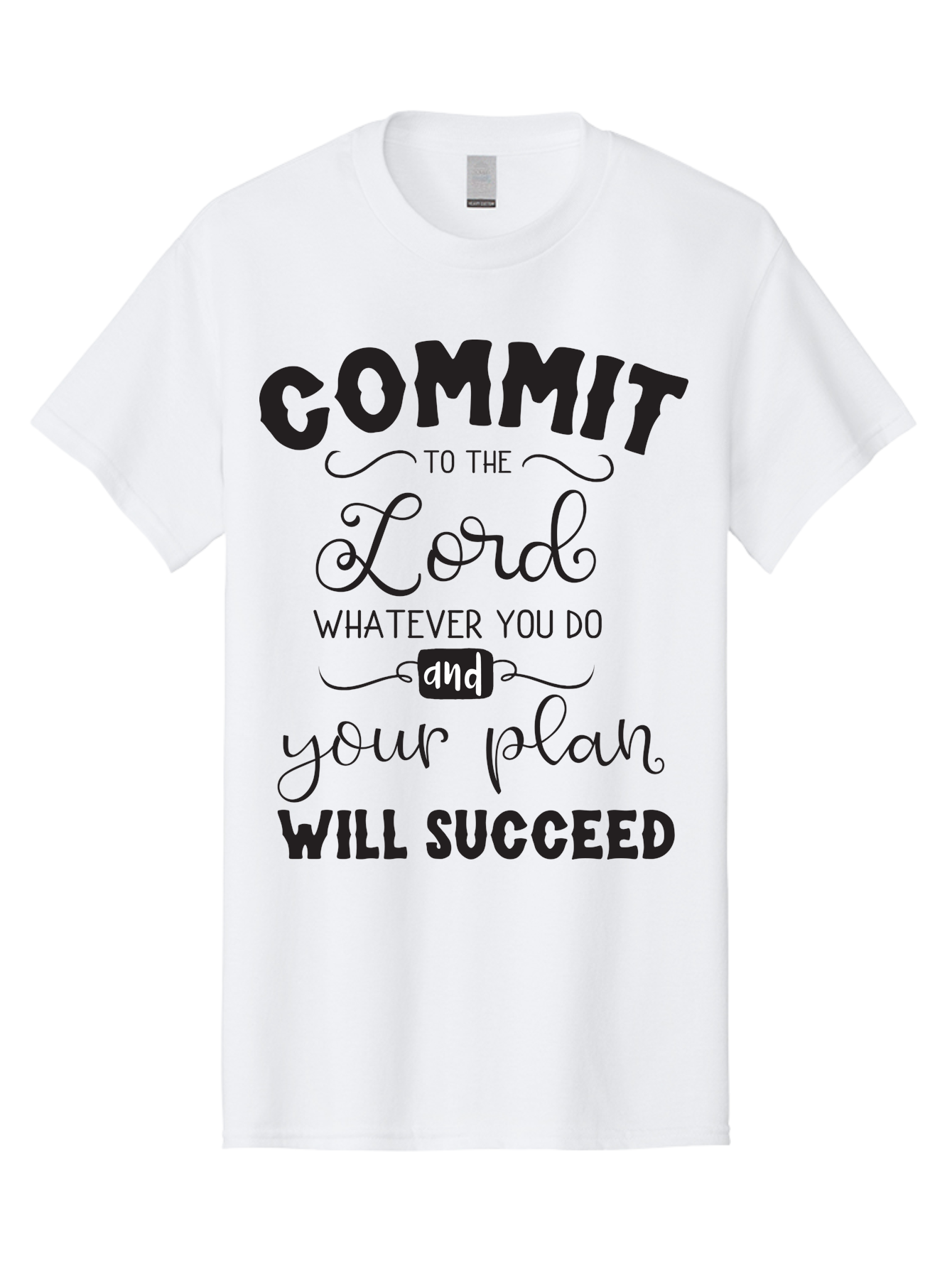 Commit-To-The-Lord Men'S Graphic Tee, 100% Cotton, Comfortable Casual Summer Wear, Machine Washable, Inspirational Quote, Motivational Message, Christian Faith, Success Mantra, Spiritual Guidance, Positive Affirmation, Faith And Success Aac606