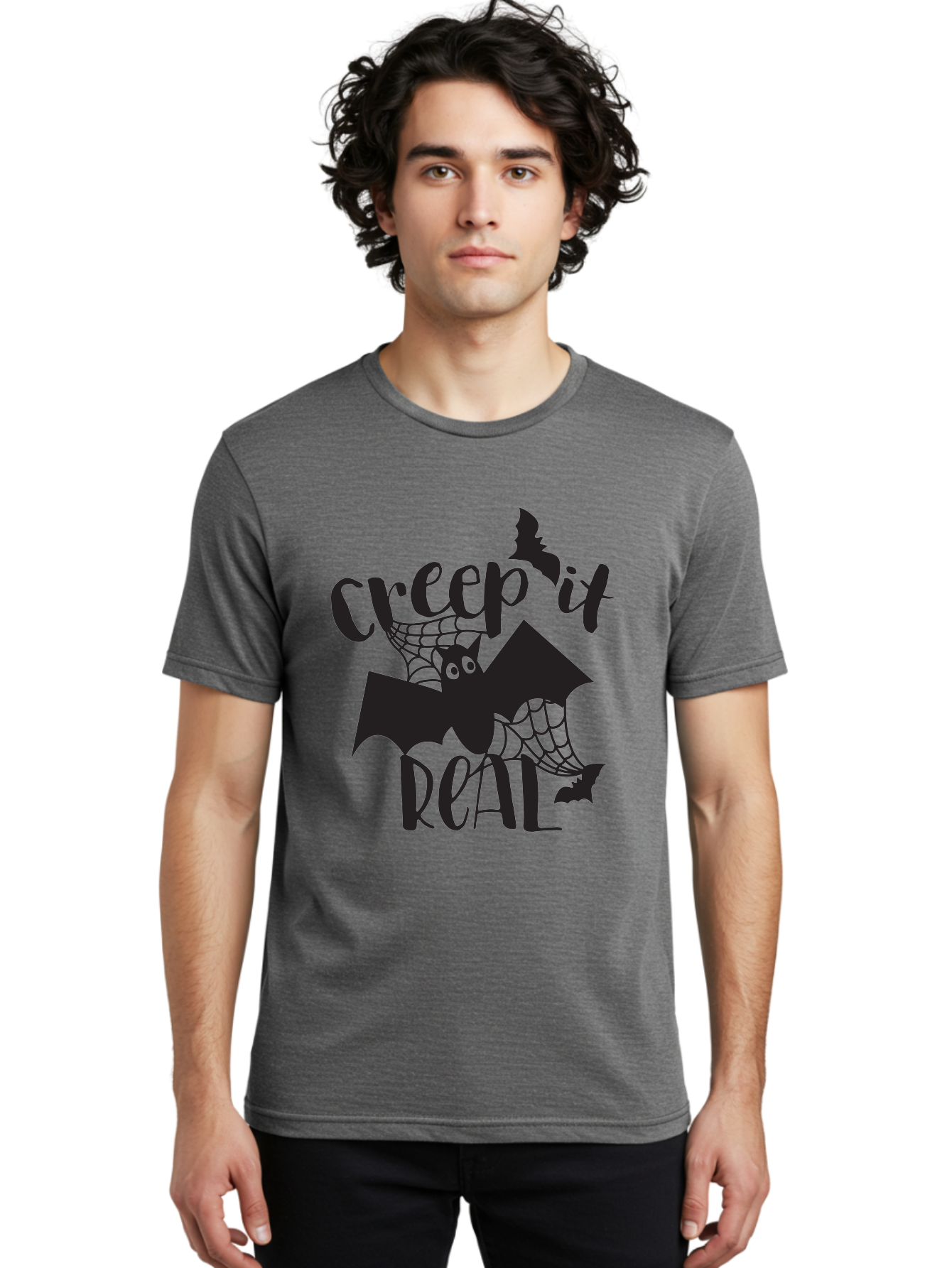 Creep-It-Real Men'S Graphic Tee, 100% Cotton, Comfortable Casual Summer Wear, Machine Washable, Halloween Graphics, Halloween Design, Creepy Bat, Spider Web, Halloween Theme, Spooky Atmosphere, Halloween Decoration, Creepy Eyes Aac614