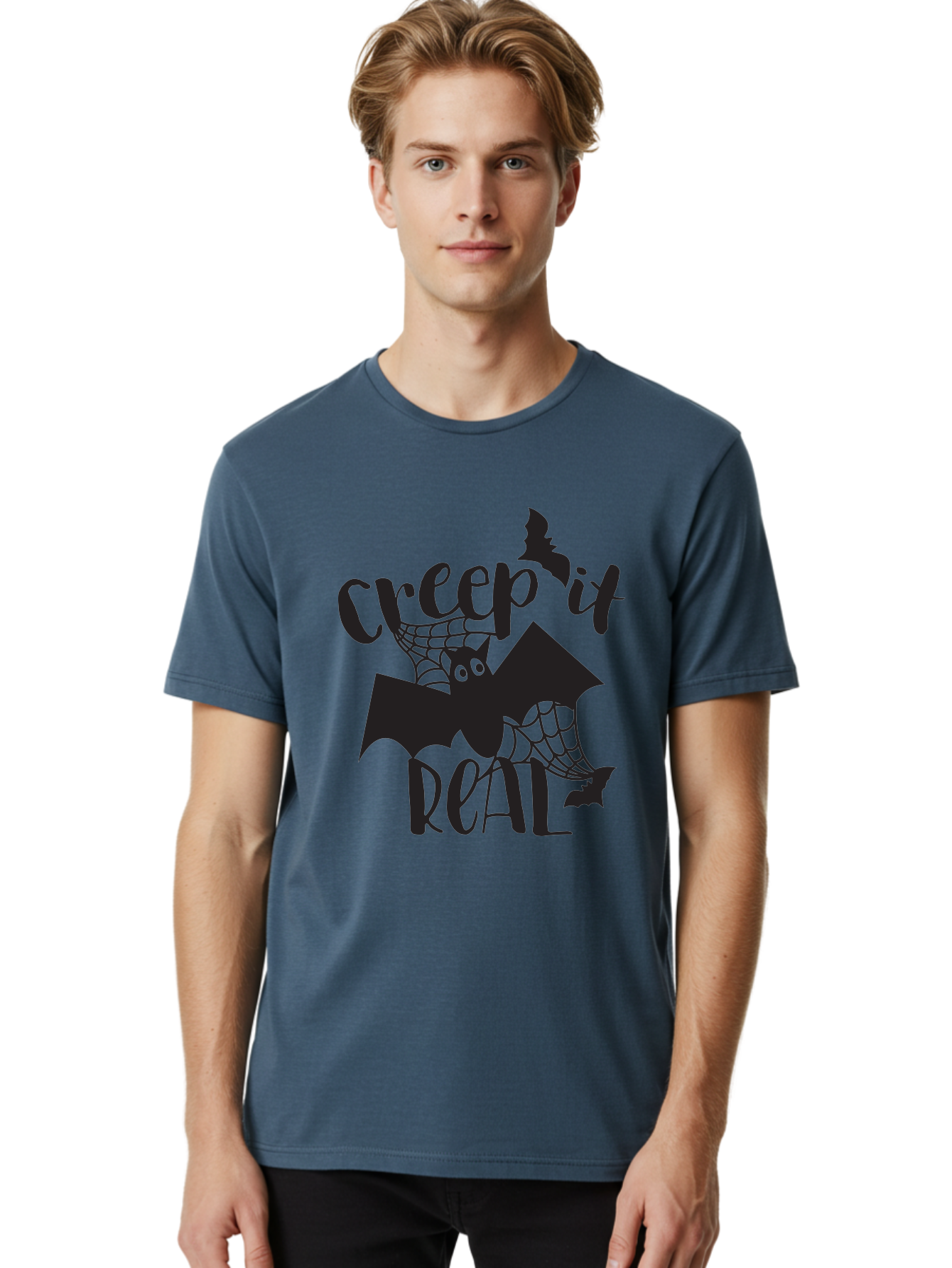 Creep-It-Real Men'S Graphic Tee, 100% Cotton, Comfortable Casual Summer Wear, Machine Washable, Halloween Graphics, Halloween Design, Creepy Bat, Spider Web, Halloween Theme, Spooky Atmosphere, Halloween Decoration, Creepy Eyes Aac614