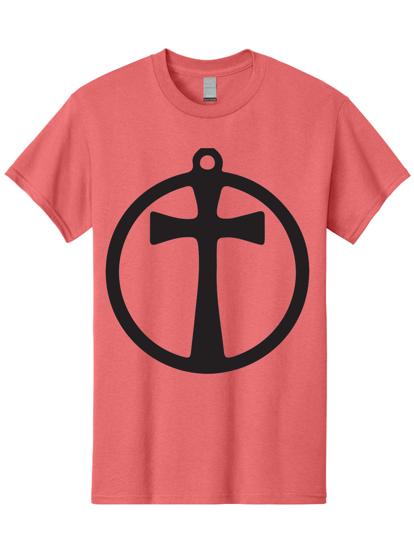 Cross-In-Circle Men'S Graphic Tee, 100% Cotton, Comfortable Casual Summer Wear, Machine Washable, Cross In Circle, Pendant Design, Christian Symbol, Faith Jewelry, Minimalist Pendant, Simple Cross Design, Religious Icon Aac615