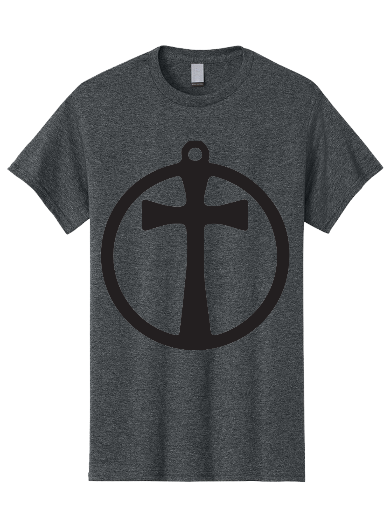 Cross-In-Circle Men'S Graphic Tee, 100% Cotton, Comfortable Casual Summer Wear, Machine Washable, Cross In Circle, Pendant Design, Christian Symbol, Faith Jewelry, Minimalist Pendant, Simple Cross Design, Religious Icon Aac615