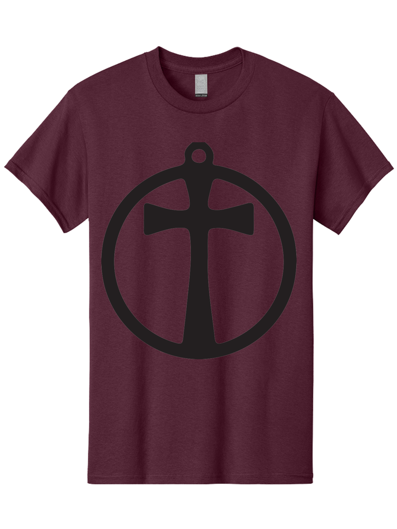 Cross-In-Circle Men'S Graphic Tee, 100% Cotton, Comfortable Casual Summer Wear, Machine Washable, Cross In Circle, Pendant Design, Christian Symbol, Faith Jewelry, Minimalist Pendant, Simple Cross Design, Religious Icon Aac615
