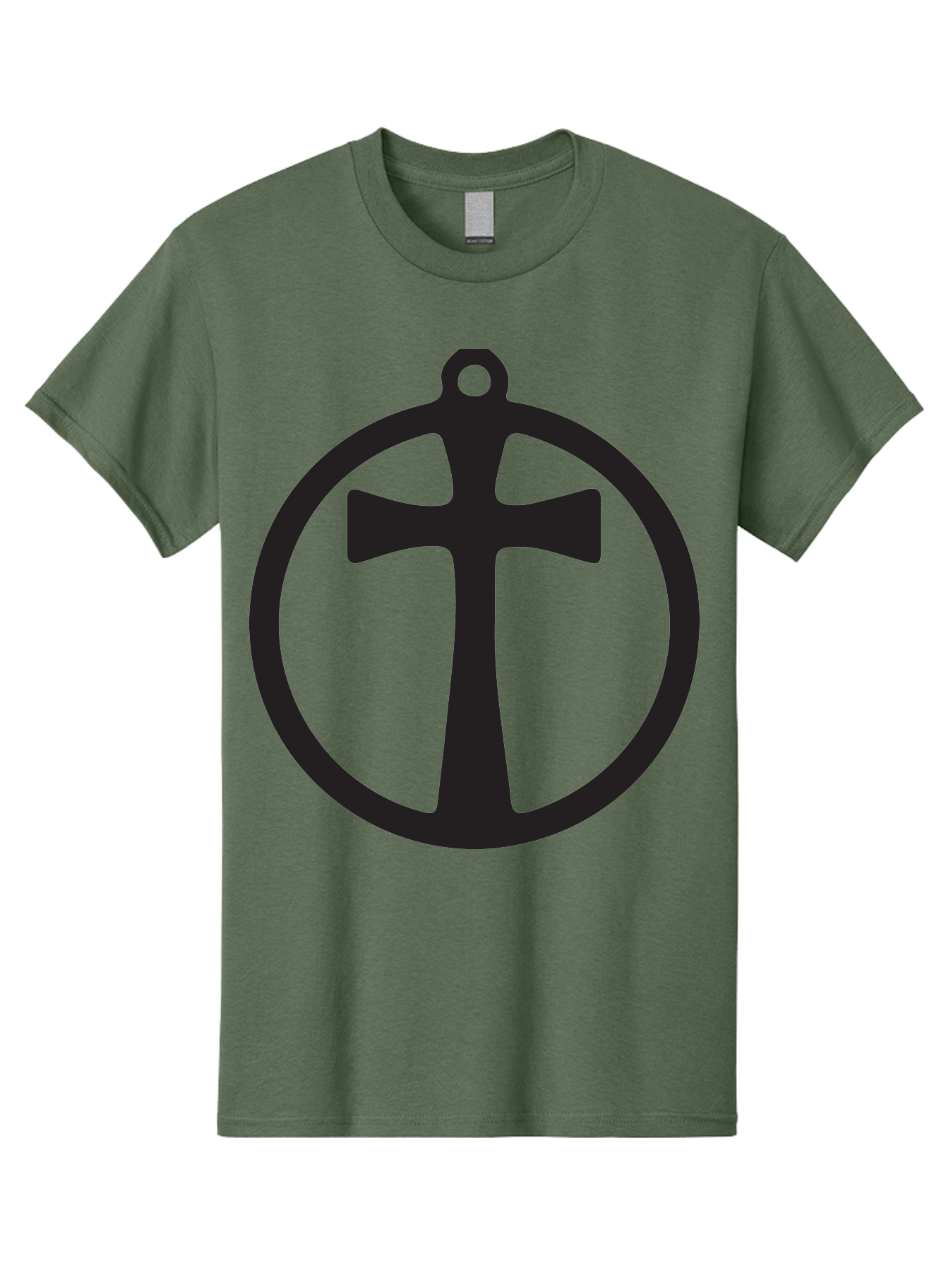 Cross-In-Circle Men'S Graphic Tee, 100% Cotton, Comfortable Casual Summer Wear, Machine Washable, Cross In Circle, Pendant Design, Christian Symbol, Faith Jewelry, Minimalist Pendant, Simple Cross Design, Religious Icon Aac615