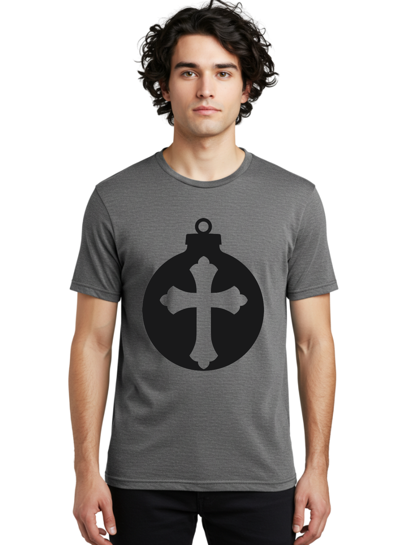 Cross-Ornament Men'S Graphic Tee, 100% Cotton, Comfortable Casual Summer Wear, Machine Washable, Christian Ornament, Cross Decoration, Holiday Symbol, Christmas Decoration, Faith Representation, Religious Icon, Symbolic Ornament Aac616