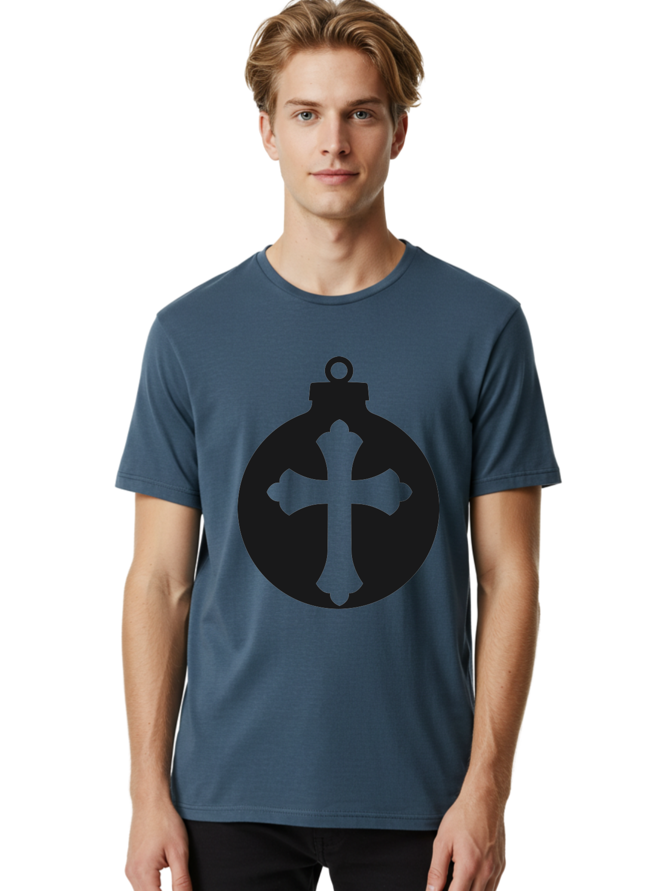 Cross-Ornament Men'S Graphic Tee, 100% Cotton, Comfortable Casual Summer Wear, Machine Washable, Christian Ornament, Cross Decoration, Holiday Symbol, Christmas Decoration, Faith Representation, Religious Icon, Symbolic Ornament Aac616