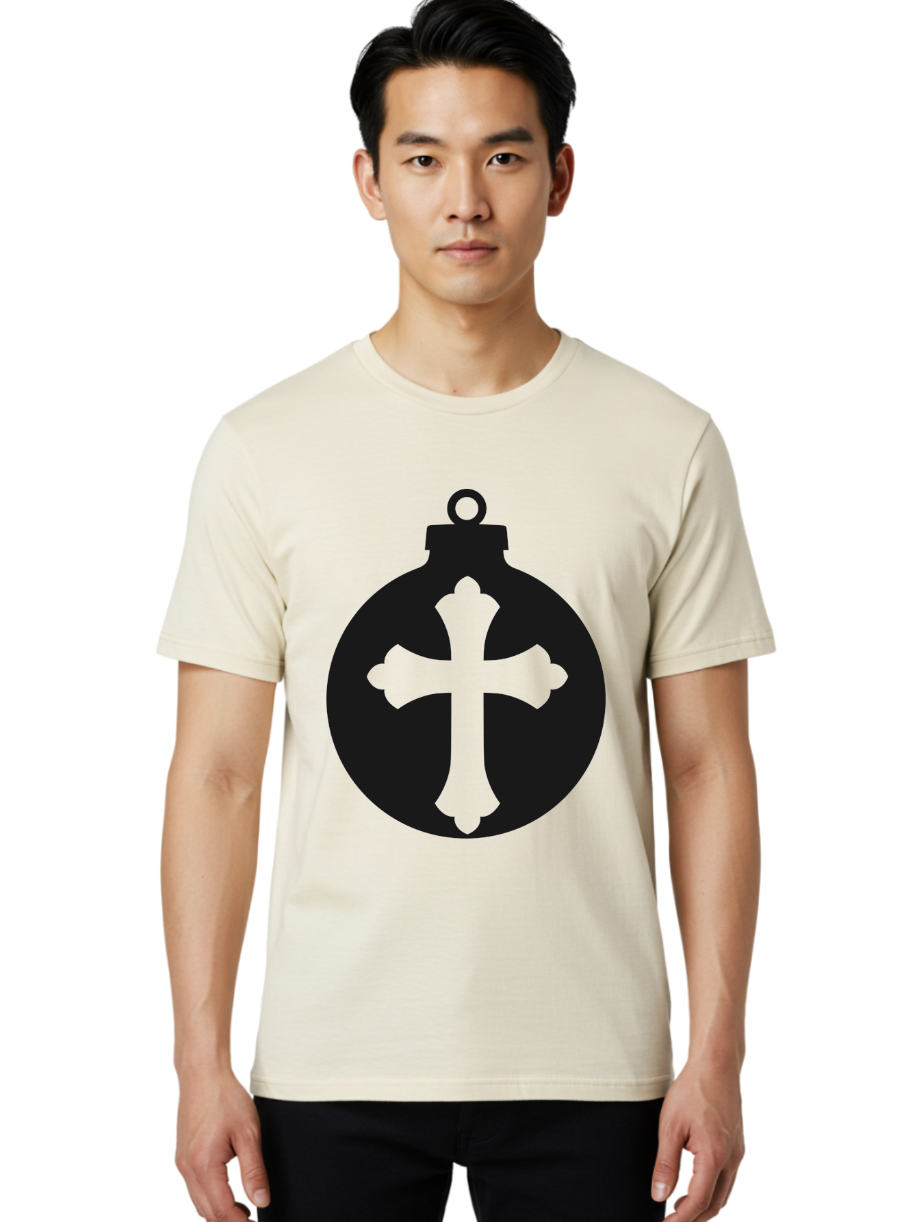 Cross-Ornament Men'S Graphic Tee, 100% Cotton, Comfortable Casual Summer Wear, Machine Washable, Christian Ornament, Cross Decoration, Holiday Symbol, Christmas Decoration, Faith Representation, Religious Icon, Symbolic Ornament Aac616