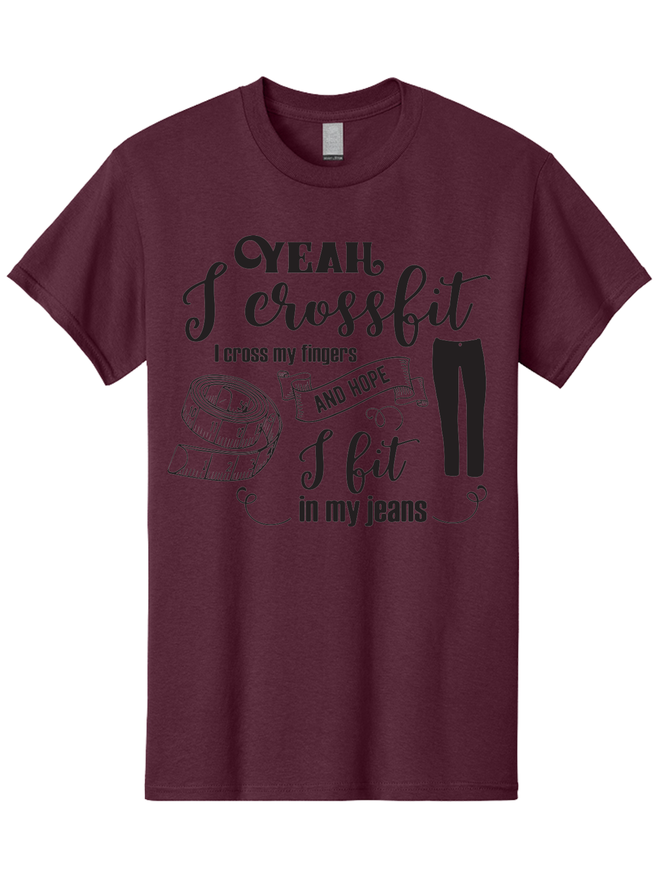 Crossfit-Jeans Men'S Graphic Tee, 100% Cotton, Comfortable Casual Summer Wear, Machine Washable, Crossfit Quote, Fitness Motivation, Weight Loss, Jeans, Measuring Tape, Funny Workout Saying, Gym Humor, Fitness Goals, Workout Inspiration Aac618
